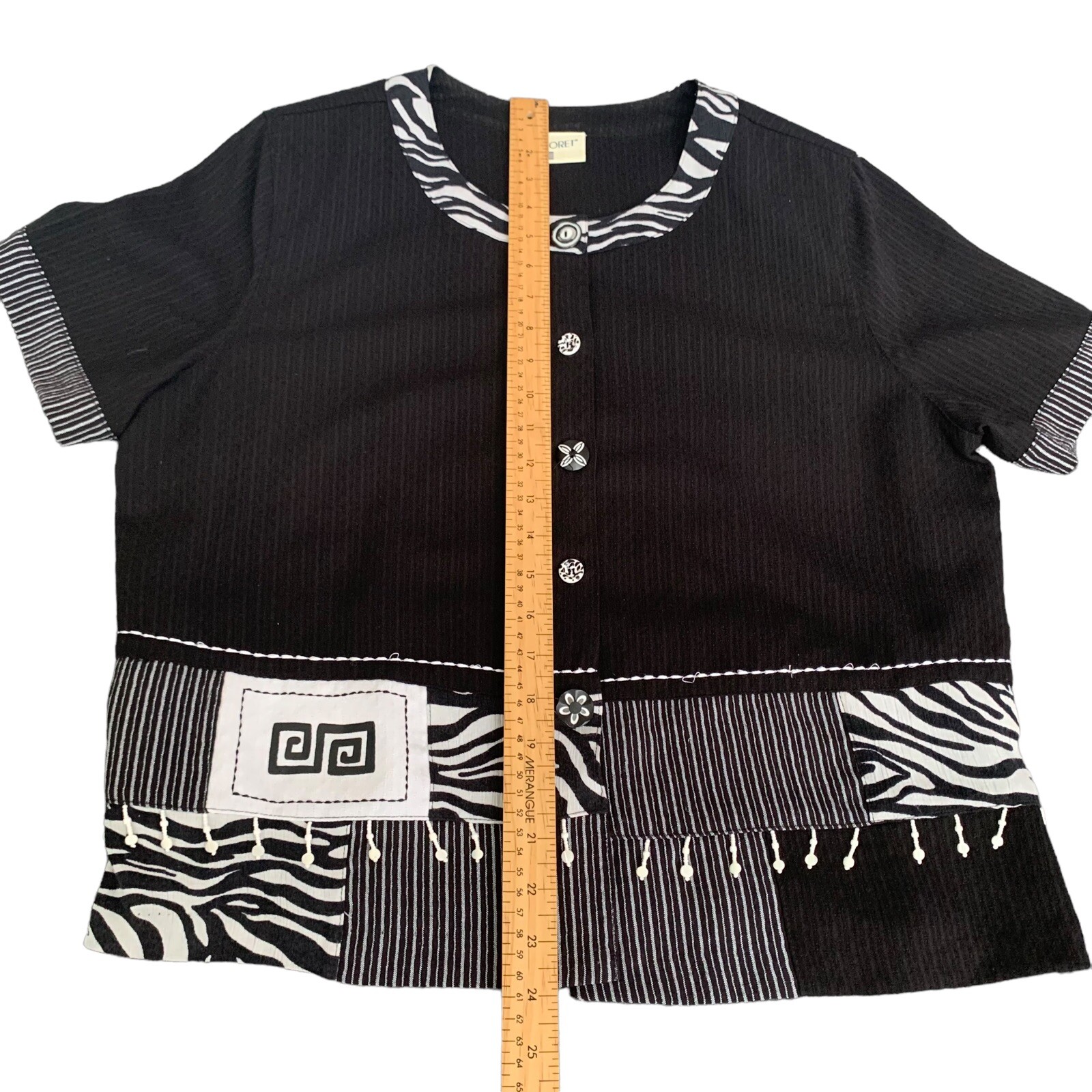 VTG KORET Black Zebra Abstract Top Button Blouse Shirt w Shoulder Pads Women’s M