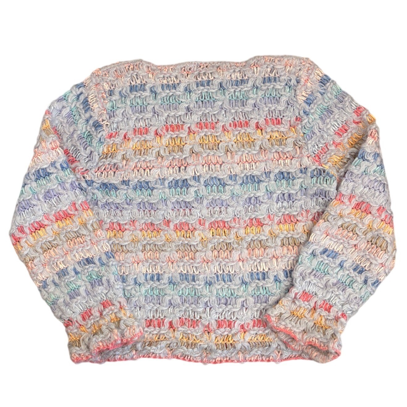 VTG 80s Bonnie and Bill Pastel Rainbow Textured Open Knit Sweater Granny Small