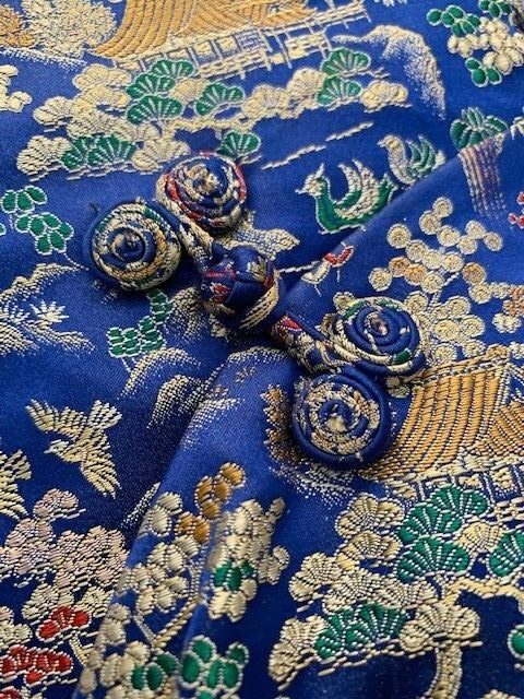 Vintage Women’s Asian 1950s Chinese Cheongsam Blue Print Silk Qipao Dress