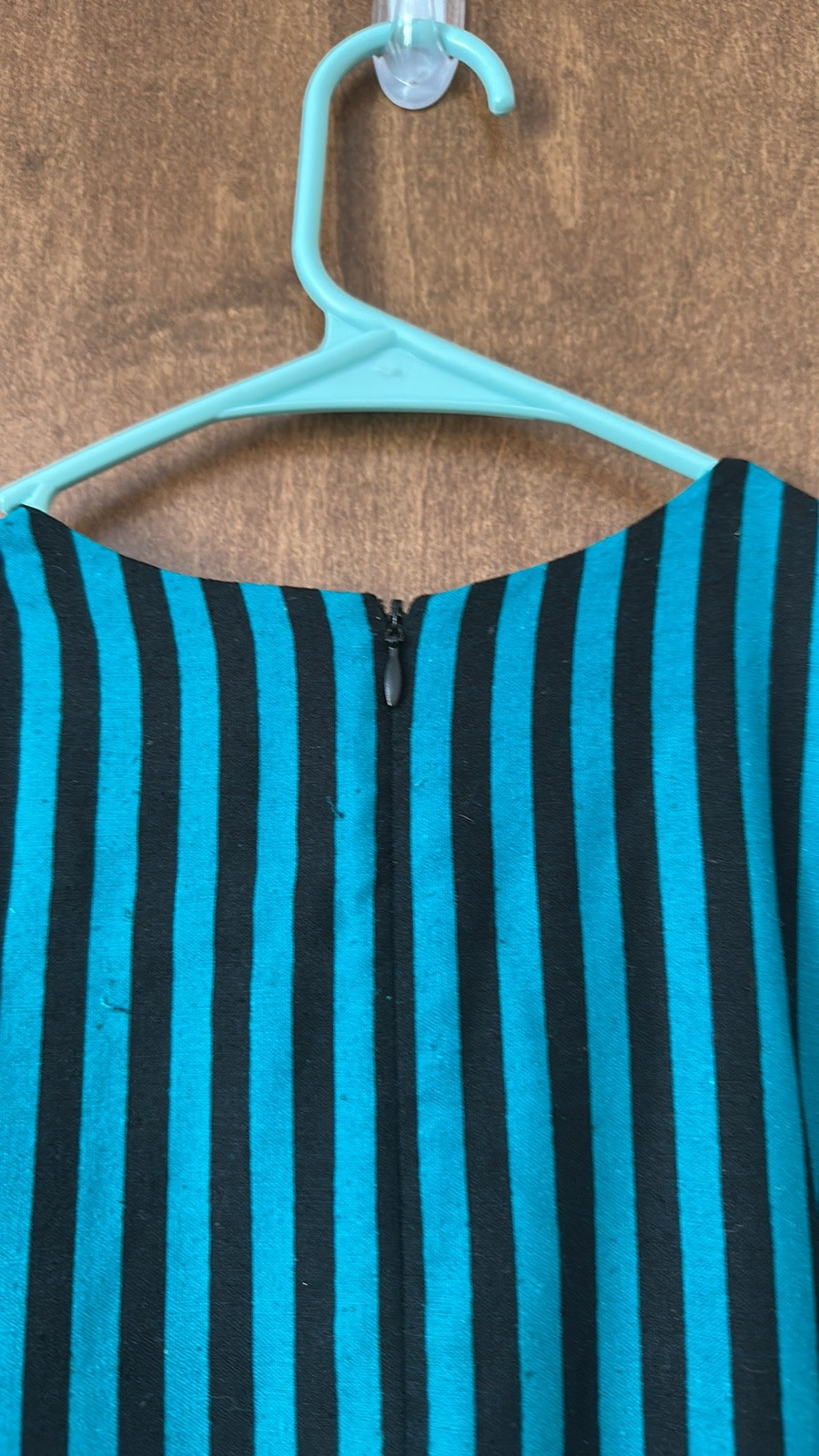 Vintage Kasper for A.S.L. 100%Silk Striped Teal & Black Dress with Matching Coat