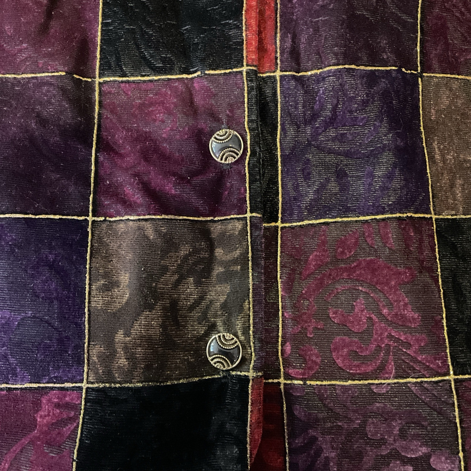 Vtg 90’s Bedford Fair Multicolor Velvet Patchwork Blouse Sheer Sleeves Sz 16P