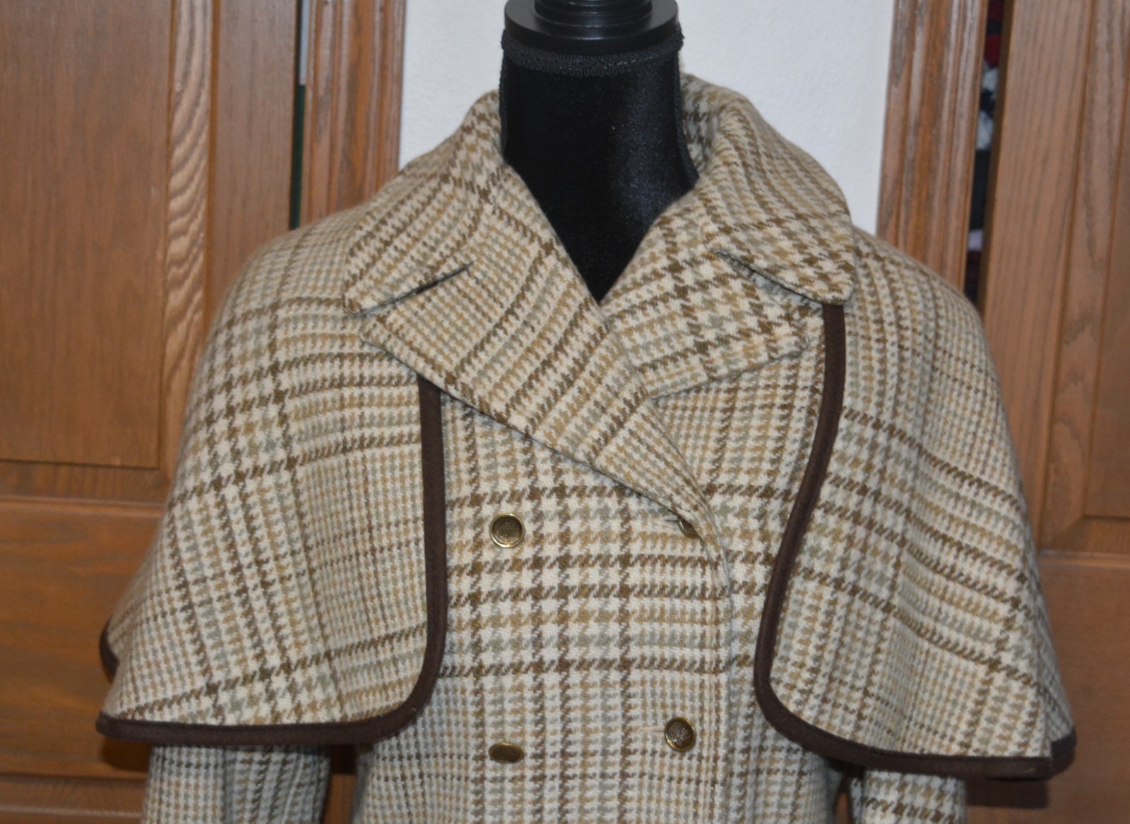 VTG Women’s SHERLOCK HOLMES COAT CAPE S/M (8) Wool Houndstooth