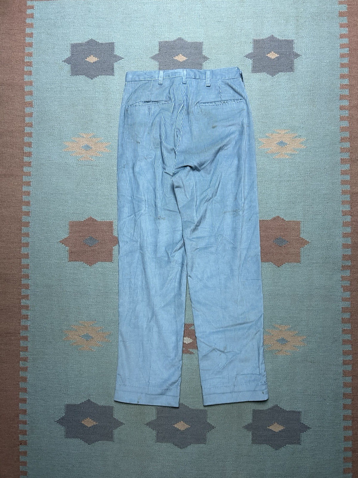 Vintage 1960s corduroy pants baby blue straight leg worn 28×29