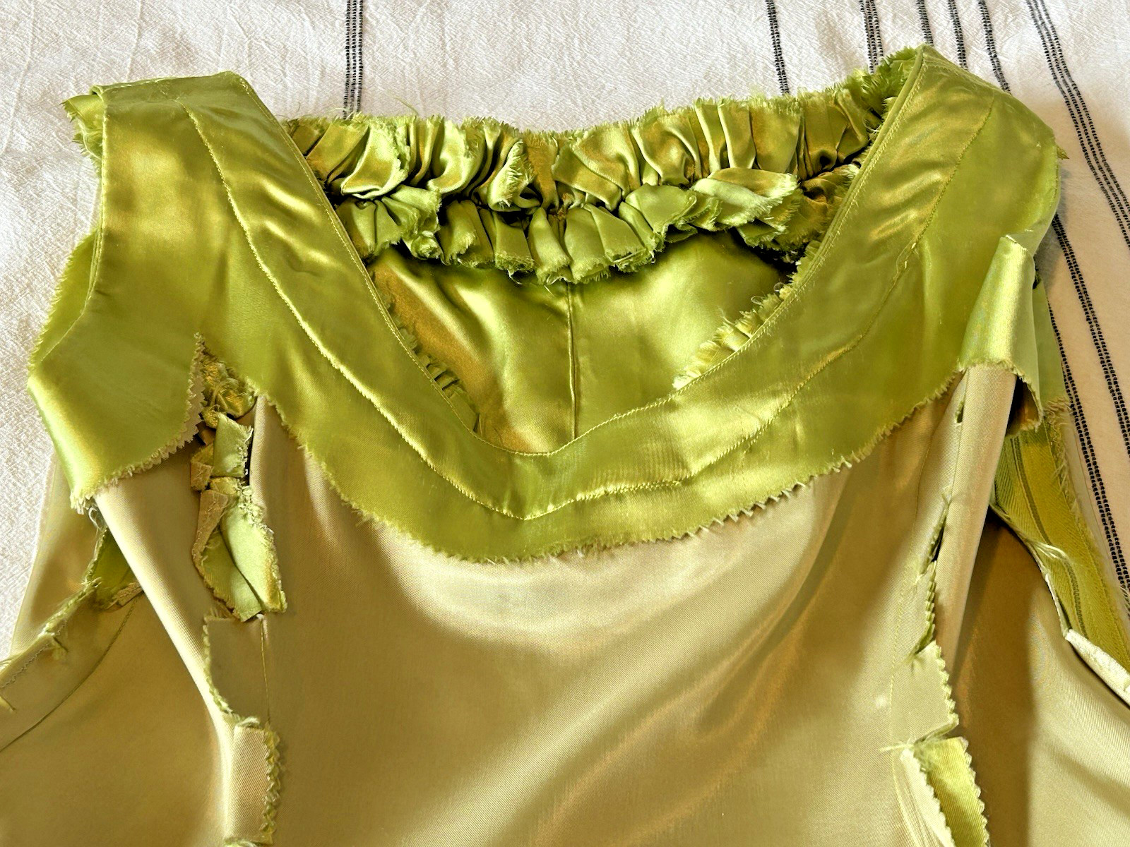 Vintage Handmade Satin Whimsical Green Party Dress – Flower, Fairy Costume Sz M