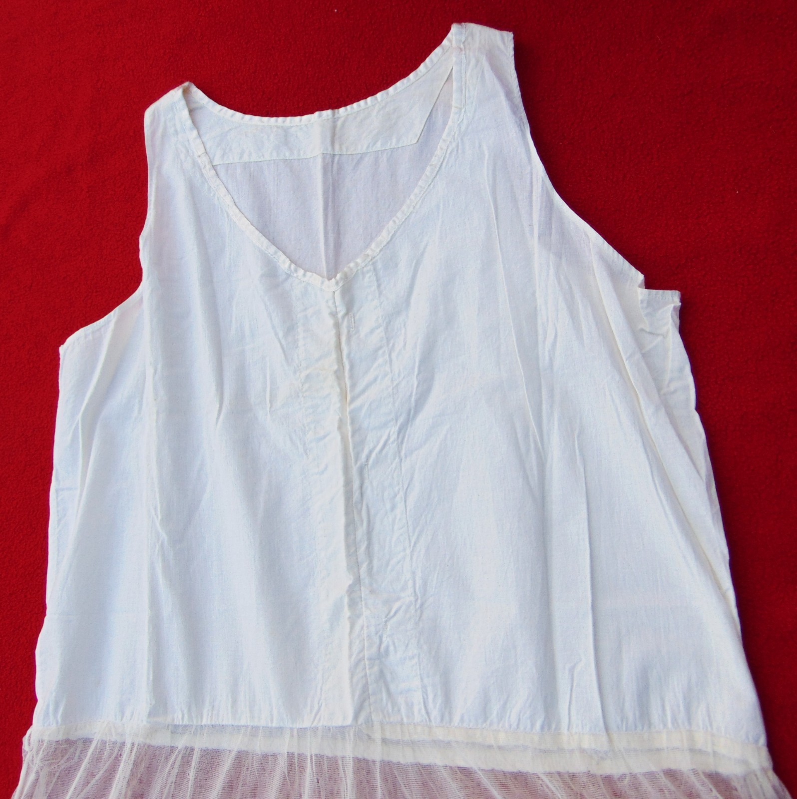 ANTIQUE VICTORIAN COTTON PETTICOAT~1890s ~WOMAN’S MED/LG~LACE BOTTOM~ SLEEVELESS