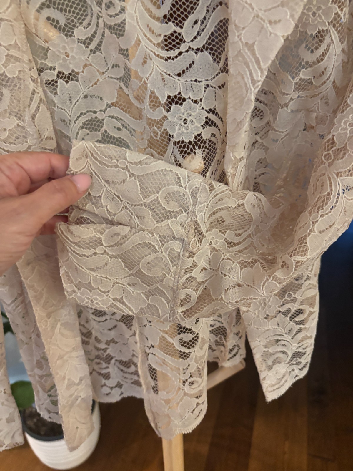 Vintage Y2K bebe Lace Open Front Cardigan Jacket Small Cream Notch Collar USA