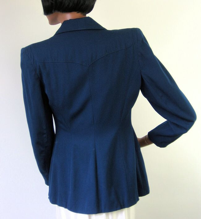 40s Gab Jacket Fit and Flare Navy Blue Vtg Strong Shoulder Nip Waist Rollman’s