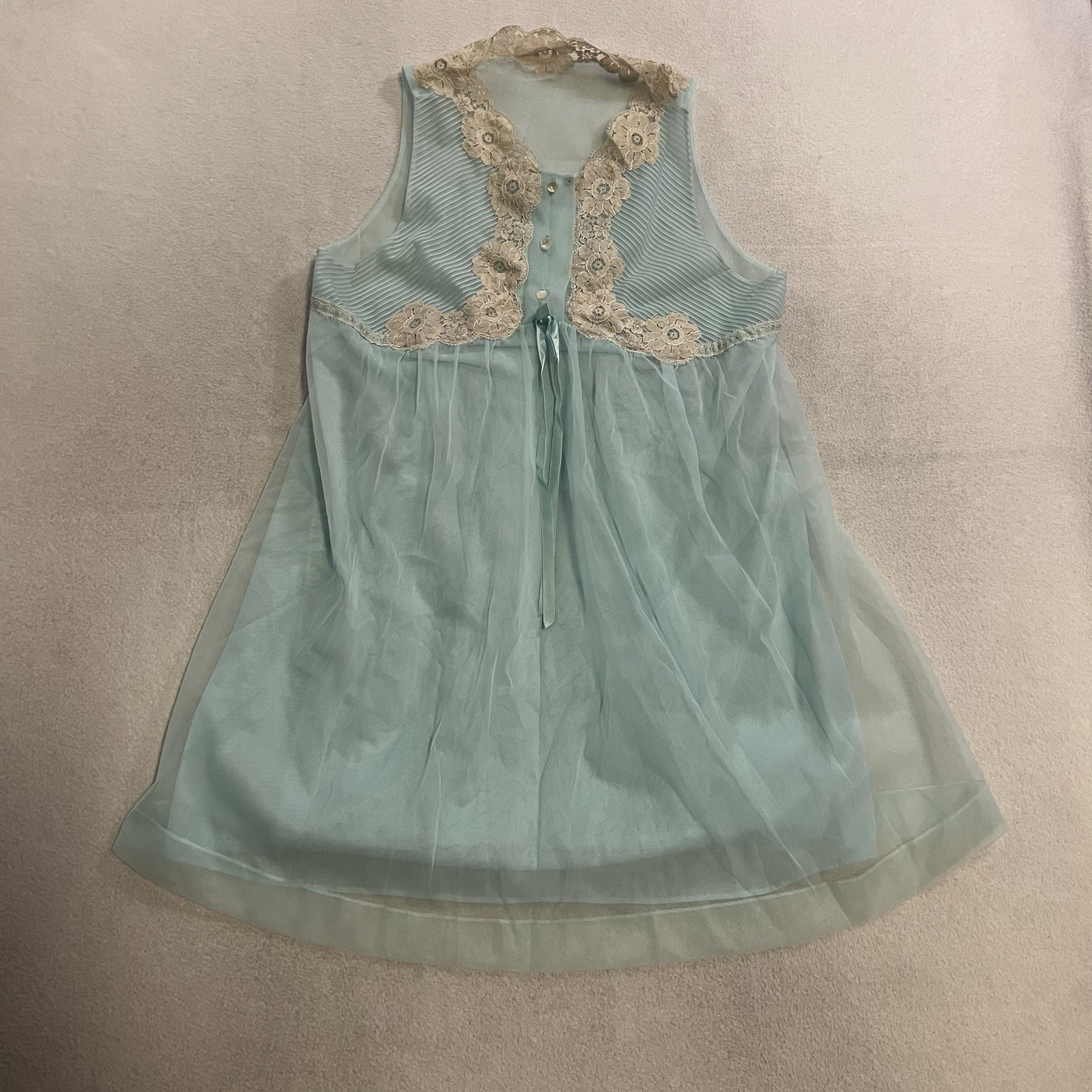 Vintage Gossadd Artemis 60’s Nightgown Set Women’s Petite Blue Ruffle Sheer