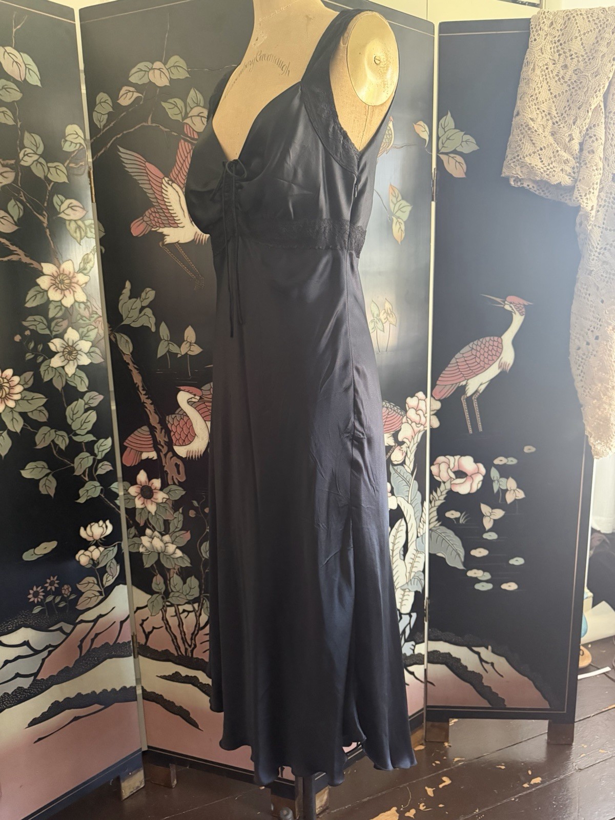 Vintage WDNY Black Silk Slip Dress Maxi Lined Wedding Cocktail Party Glam 6