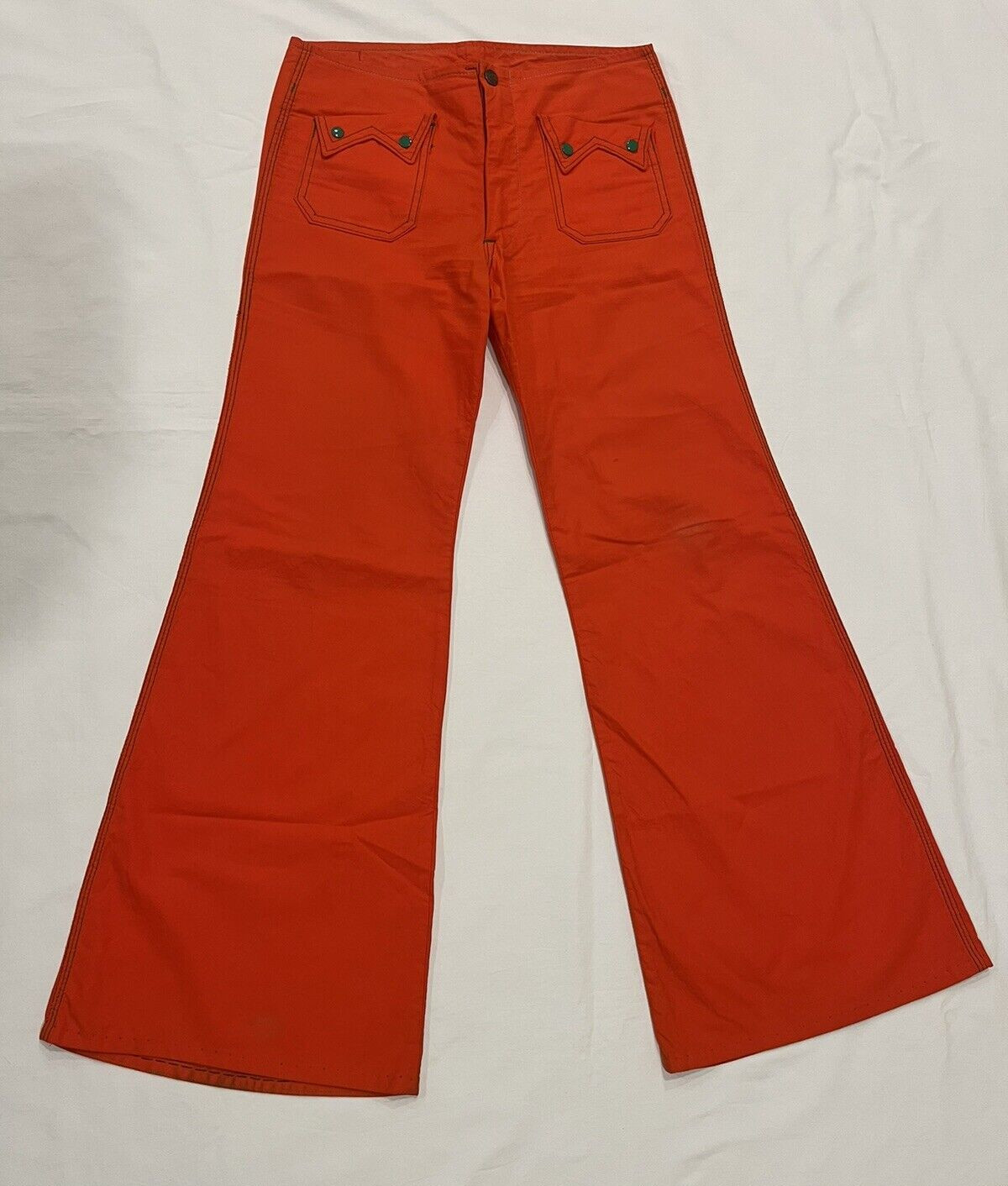 Vintage Japanese Cornpopper Orange Woodstock Hippie Pants Flare Wide Leg 29X37.5