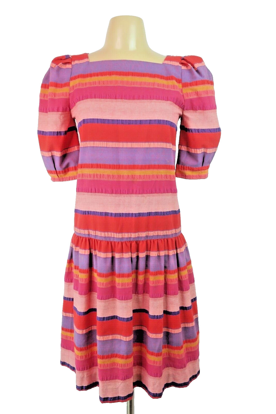Vtg 70s Puffy Sleeve Sundress Dress Willi of California Striped Drop Waist sz 4