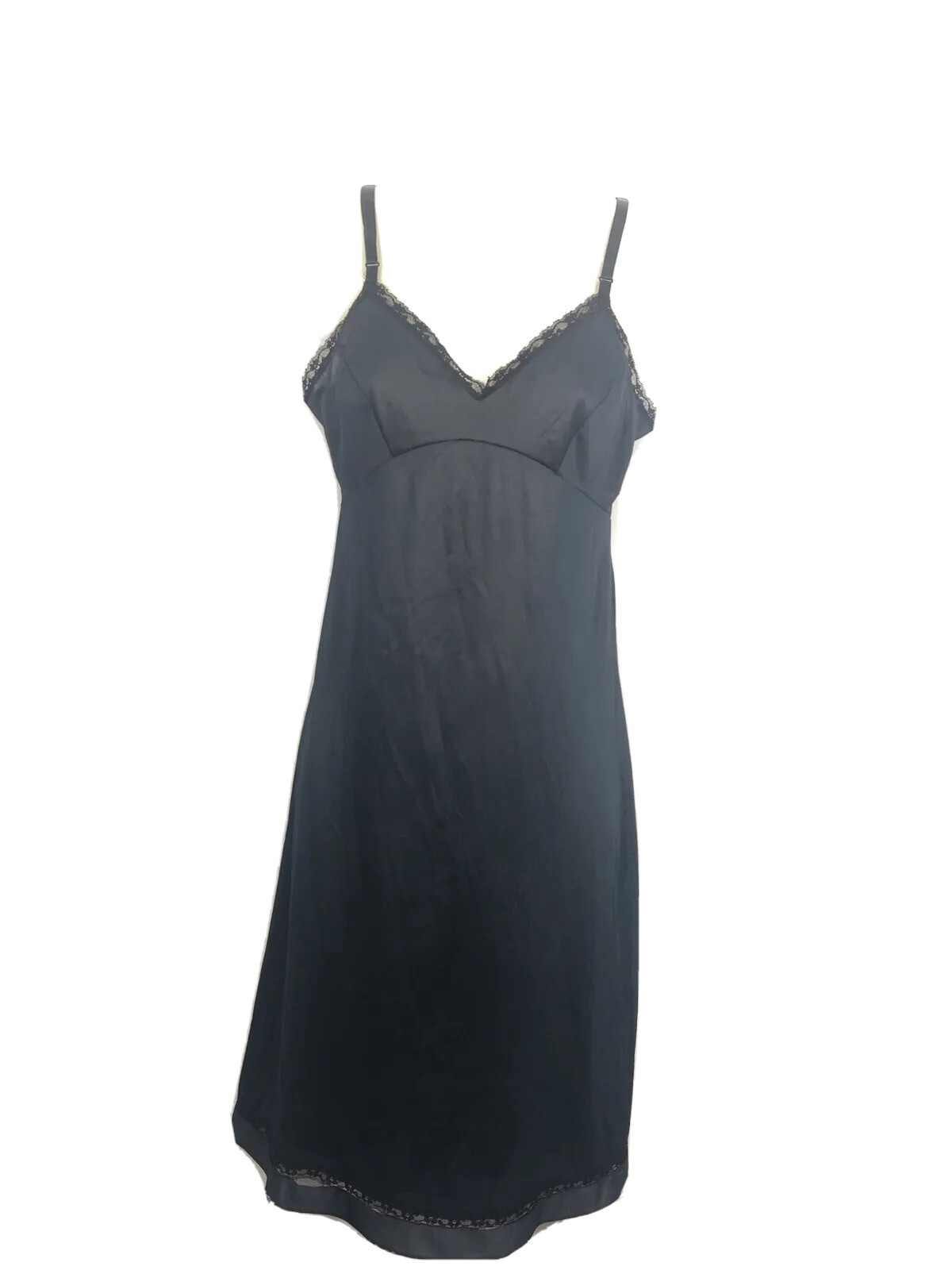 Vintage JC Penney 10/32 Black Nylon Full Slip Nightgown ILGWU Tag Lace Trim Sexy