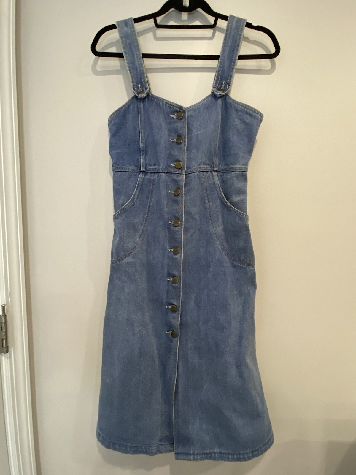 Vintage 70s/80s Kumar Bros Denim Jumper Overalls Dress Midi Rigid Denim Rare