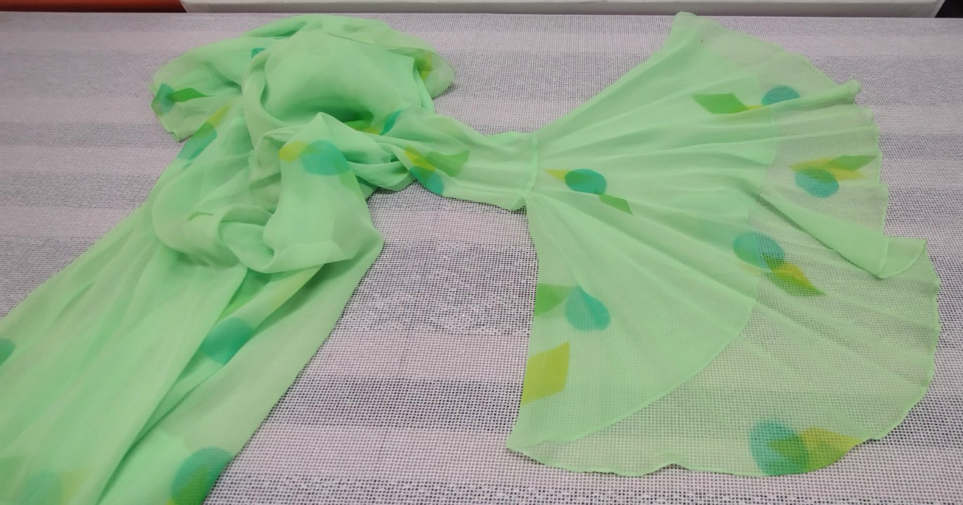 Vintage Psychedelic Jade Green Silk Chiffon Wide Bell Sleeves Maxi Gown Sheer L