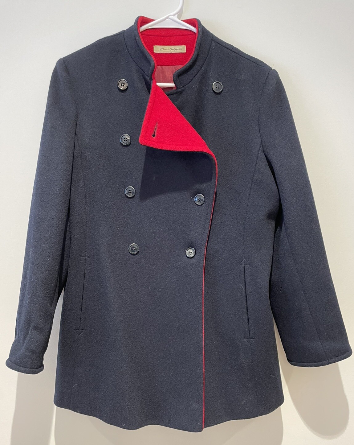 Vintage Novellaine Worumbo Peacoat 100% Wool Navy And Red Size Coat Large
