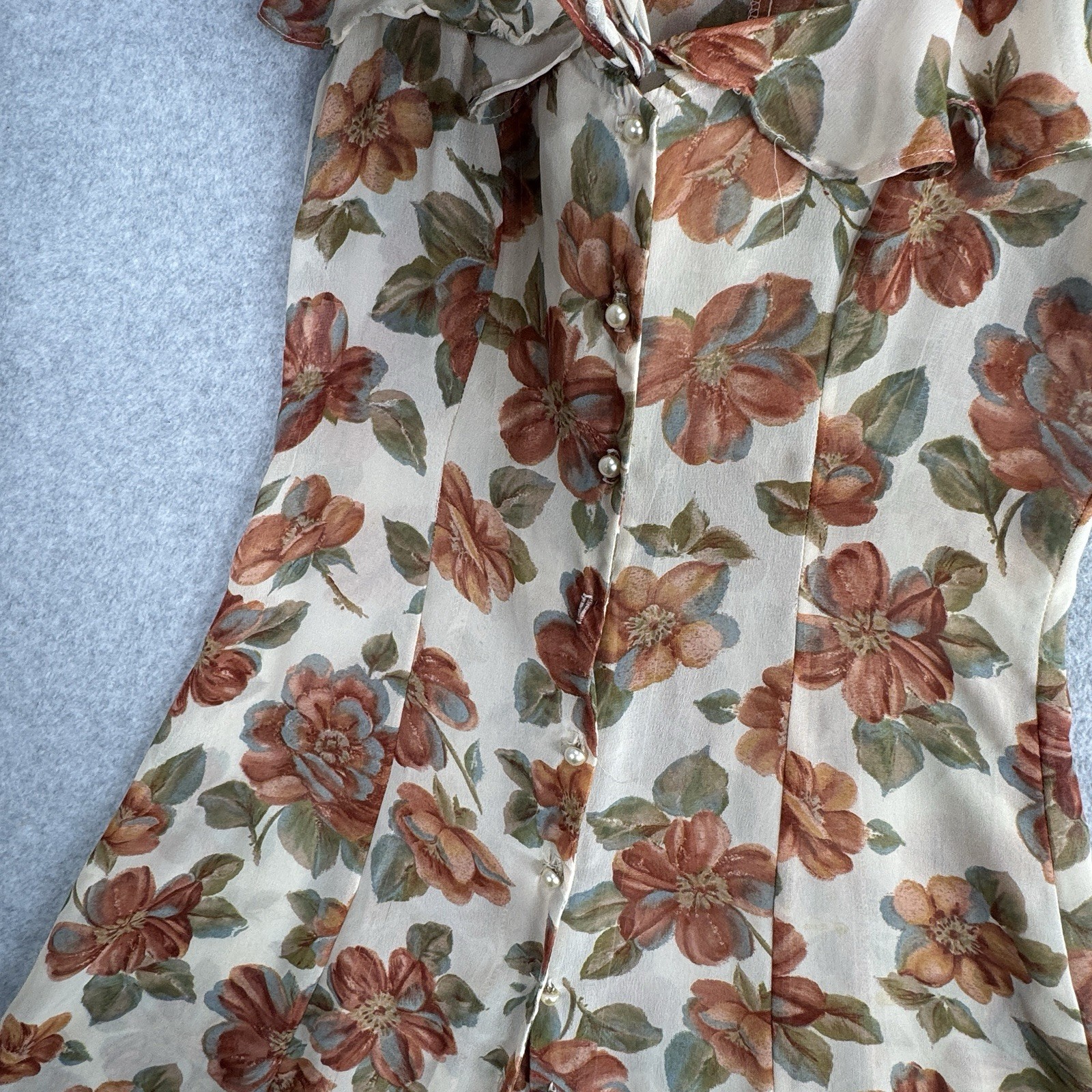 Paris Blues VTG 90s Floral Maxi Dress Sz 11 Cream Button Front Sheer Prairie