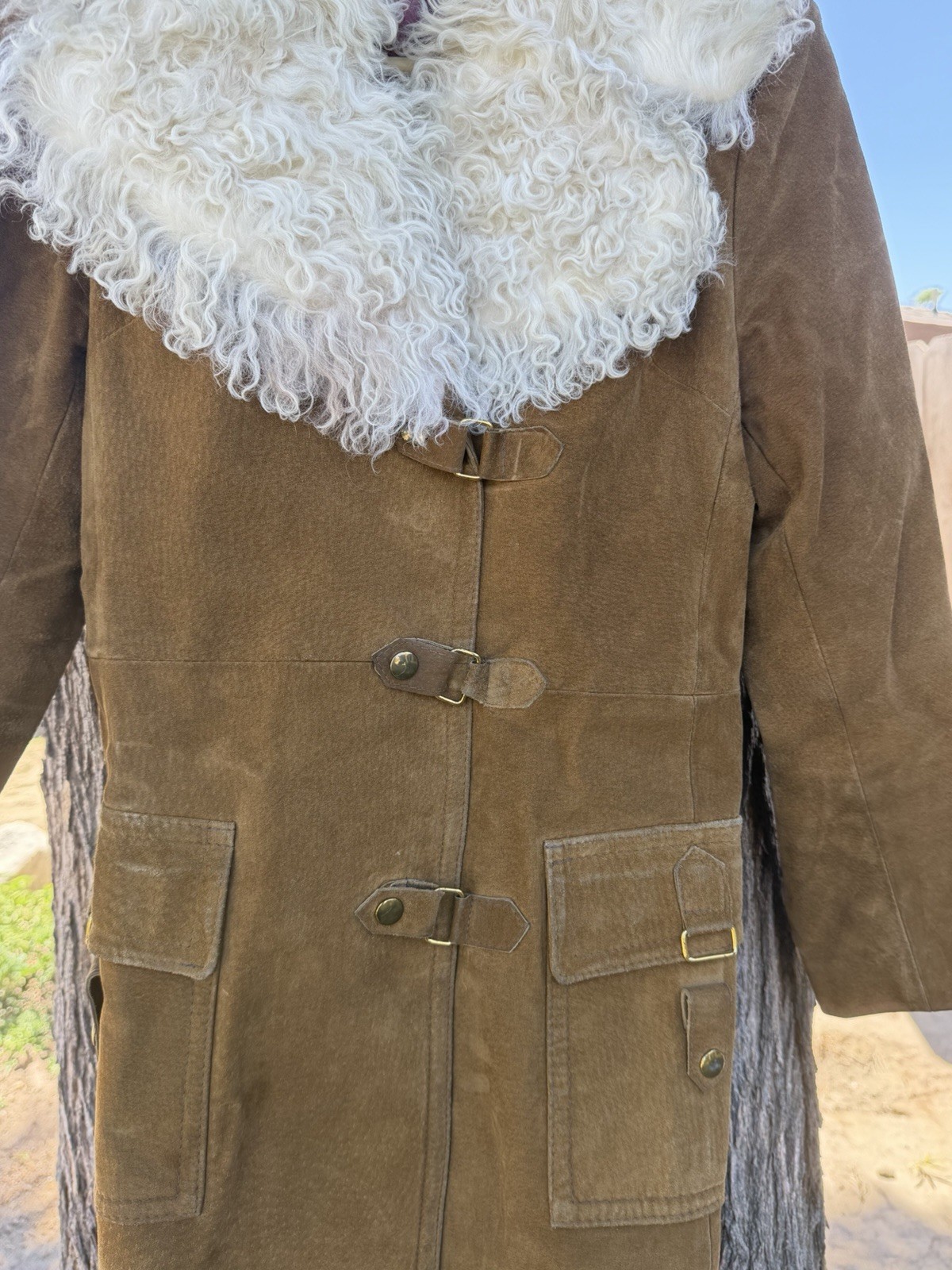 Vintage Rare Jeno de Paris Mid-length Trench Suede Coat -Tibetan Lamb Fur