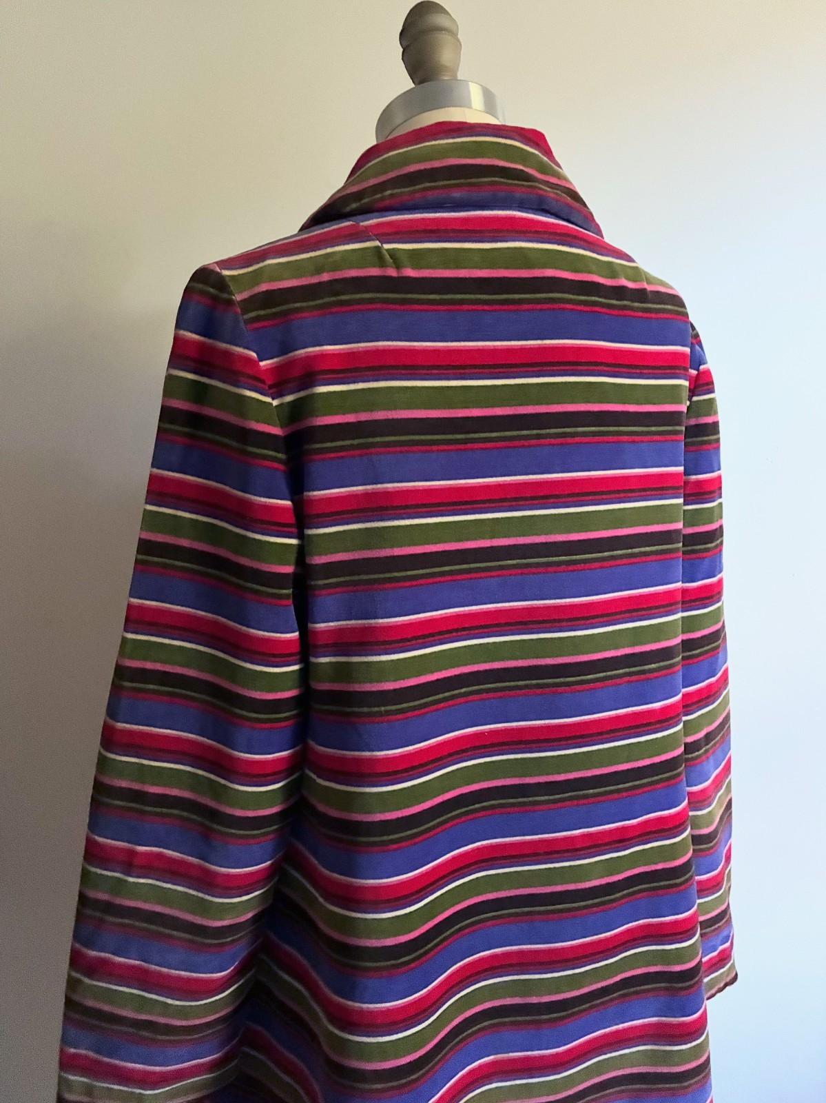 Vintage 1960s Womens Striped Velveteen Coat Butterscotch Lining Petite A-line