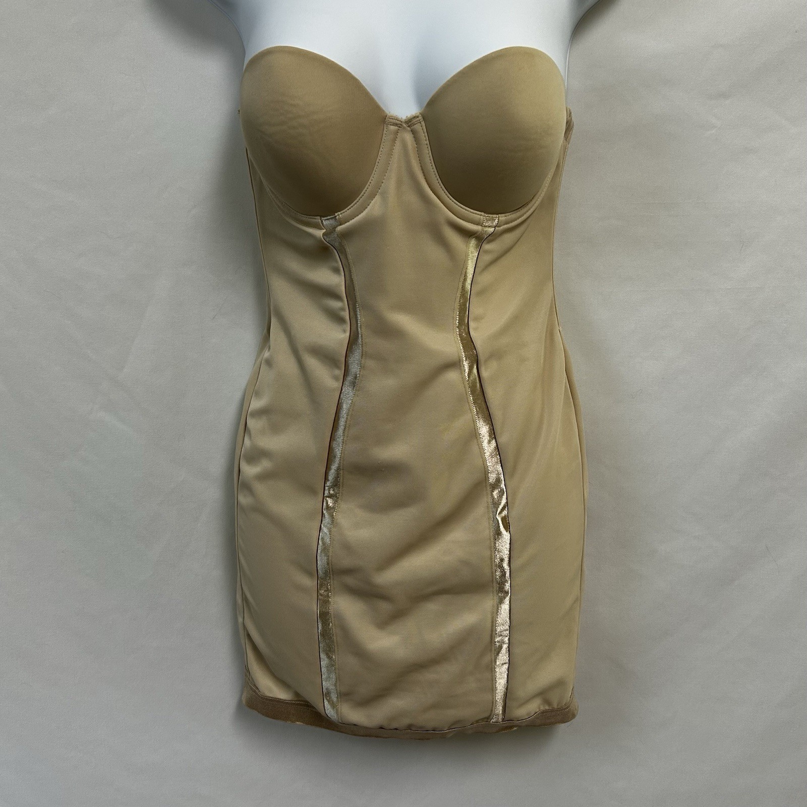 Maidenform 34B Beige Strapless Shaper Slip With Attached Bodysuit Panty