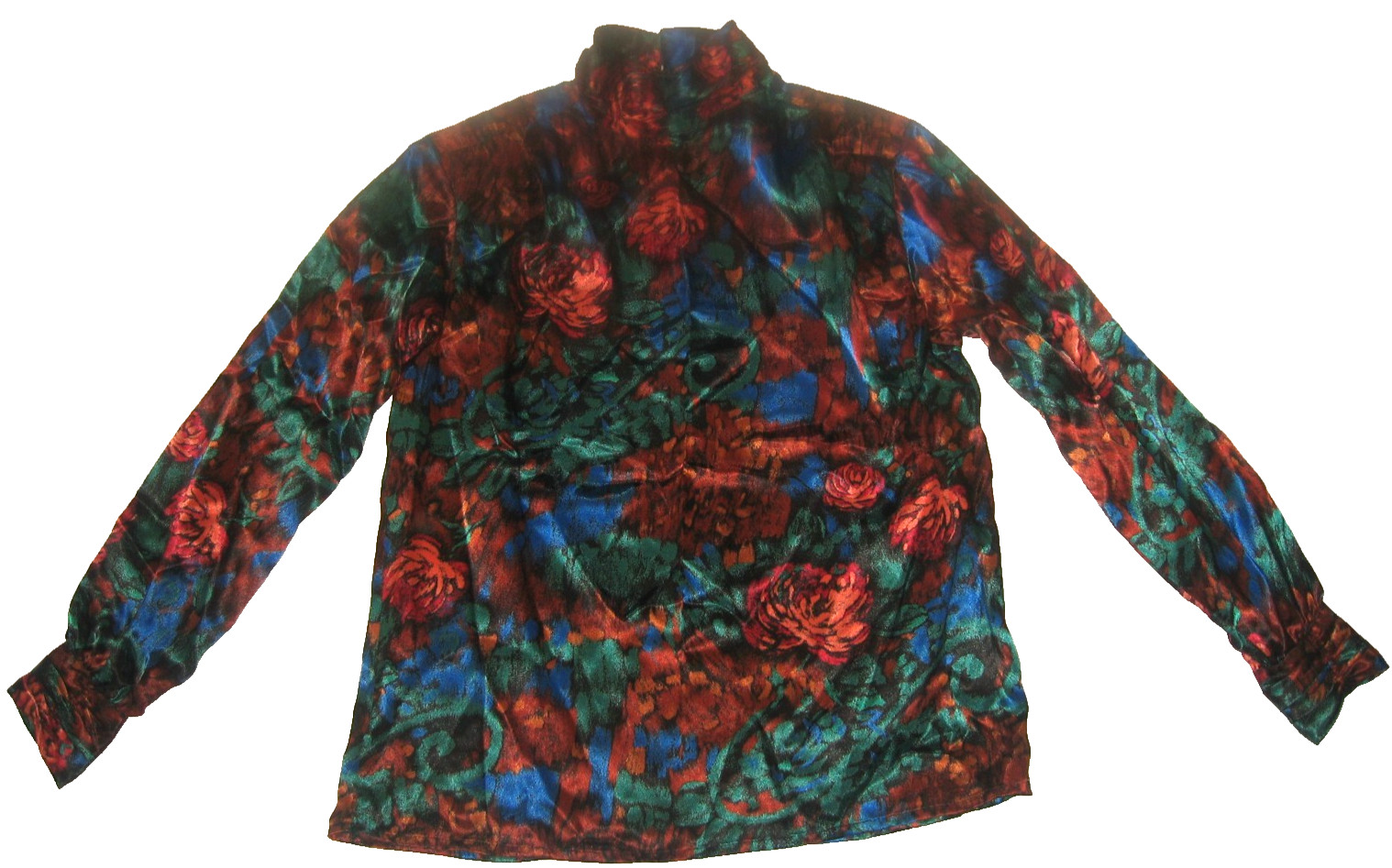 Vintage Yves St. Clair Slinky-Silky L/S Multi-Floral High-Neck Blouse 12 Korea