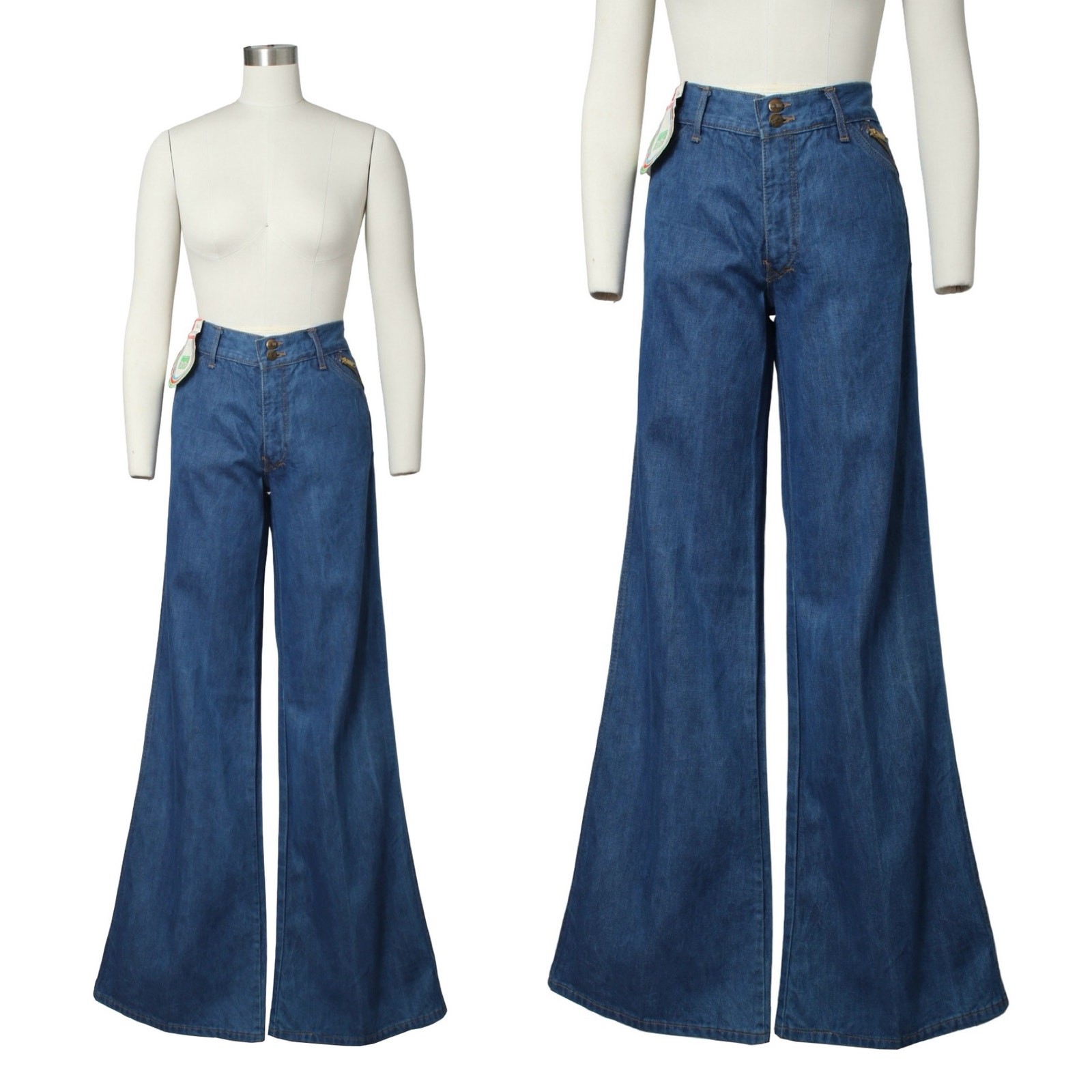 Vintage 1970s Bell Bottoms 70s Deadstock NWT High Rise Flares Blue Denim Jeans