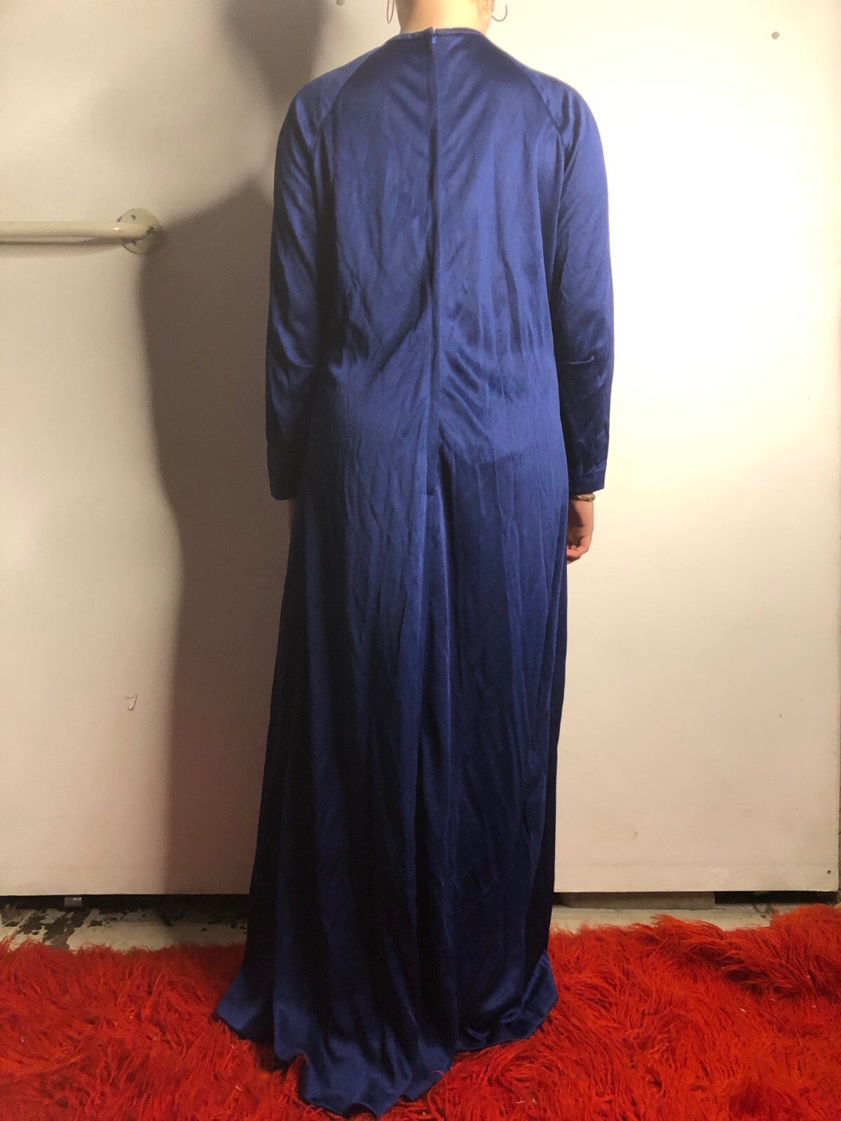 Vintage 1970s US Papillon Navy Blue Maxi Dress Polyester Grannycore AU 12 14 40″