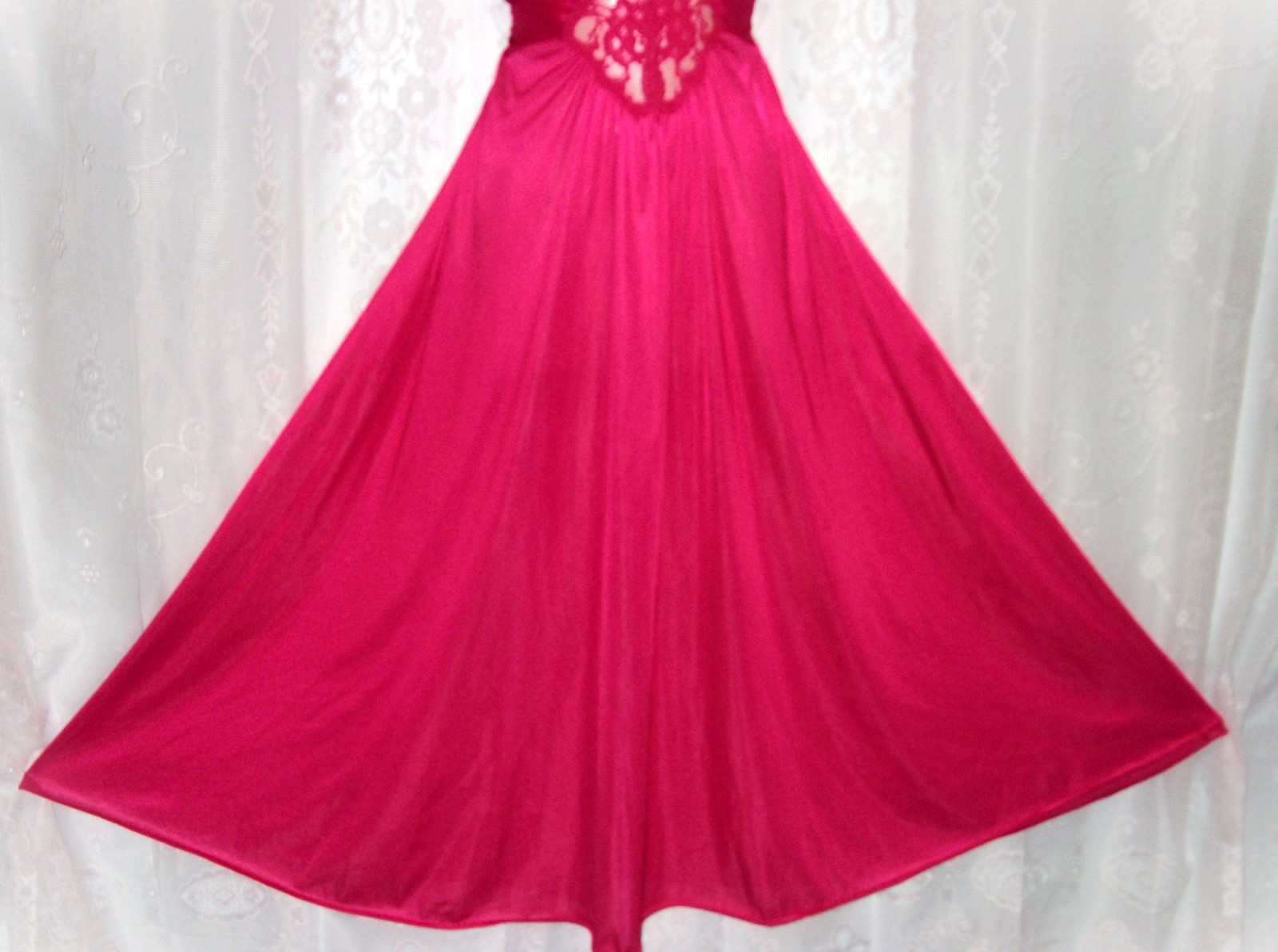 1X-2X,Hot pink,long vintage nightgown,silky nylon,spandex,shiny,negligee,nightie