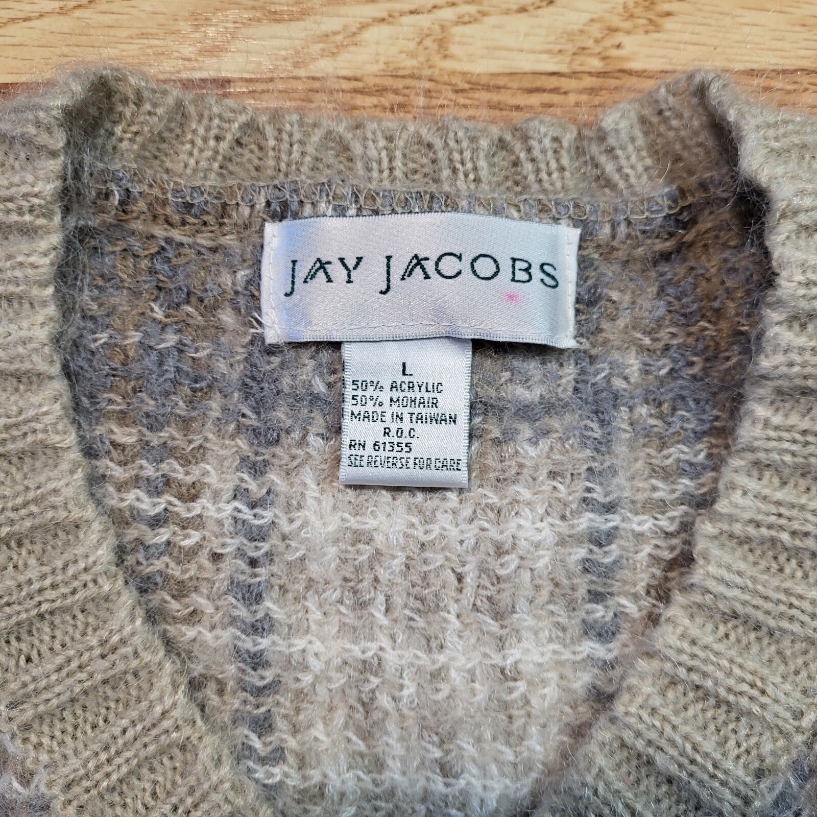 Vtg Jay Jacobs Knit Sweater Women’s Large Mohair Blend Boxy Blue Gray Beige