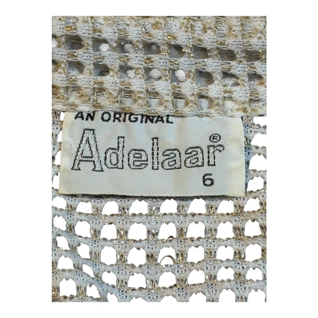 Adelaar Metallic Mesh Blouse Women 6 Gold Ivory Vintage Lurex Sheer Split Neck