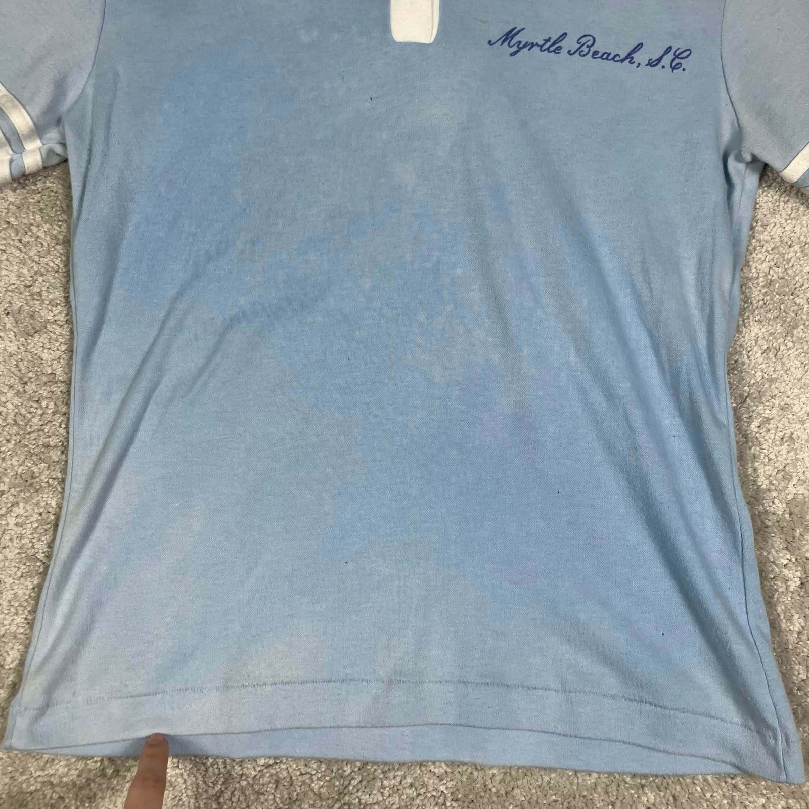 Vintage Le Riche Myrtle Beach SC V-Neck Shirt Light Blue Womens Large USA