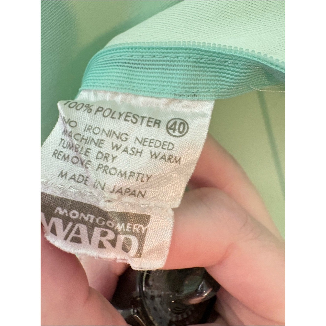 Vintage Montgomery Ward Light Green Short Sleeve Zip Mock Neck Top