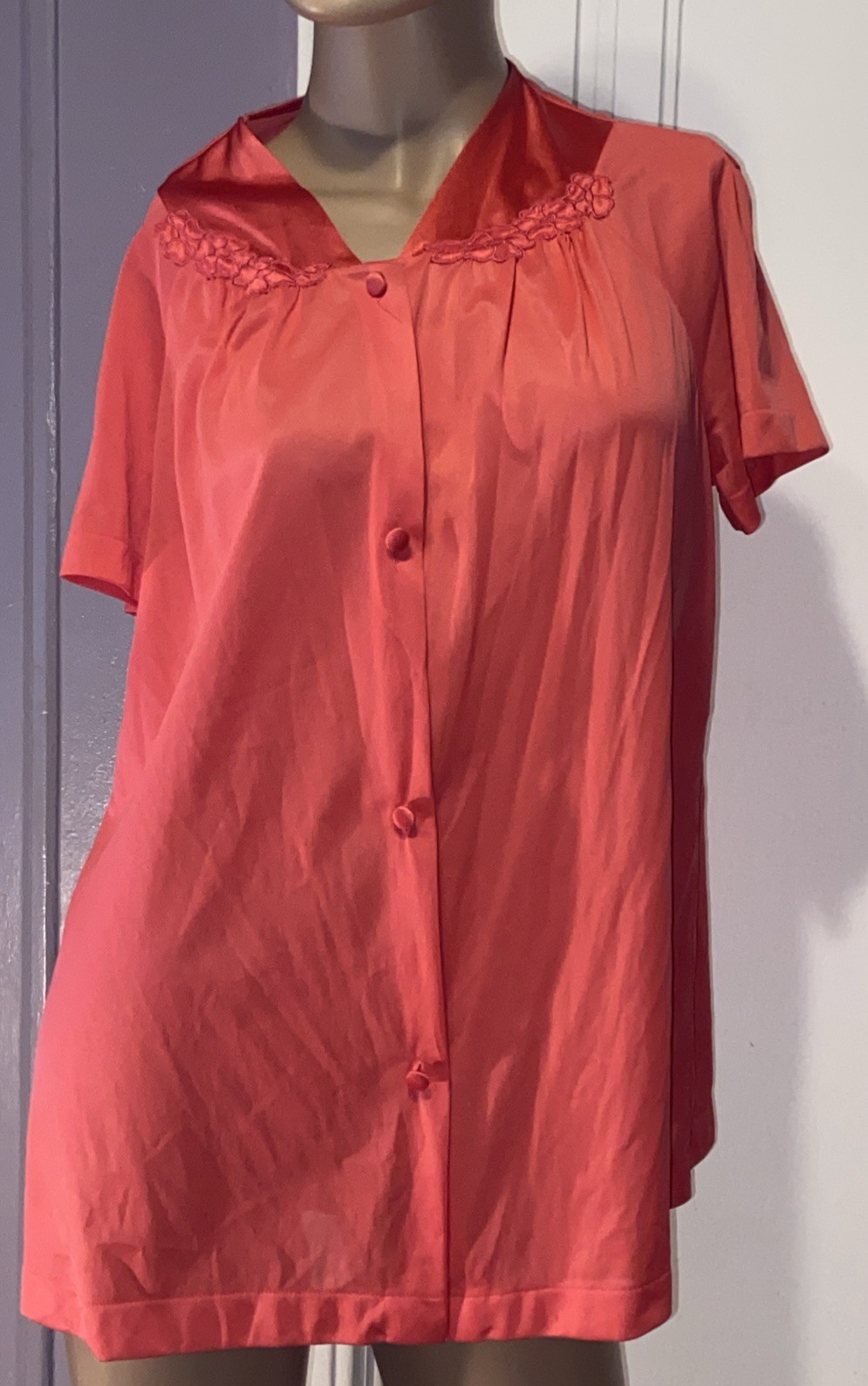 VANITY FAIR Ladies Hot Pink Nylon Satiny Embroidered Top Accent 2-Pc Pajamas M