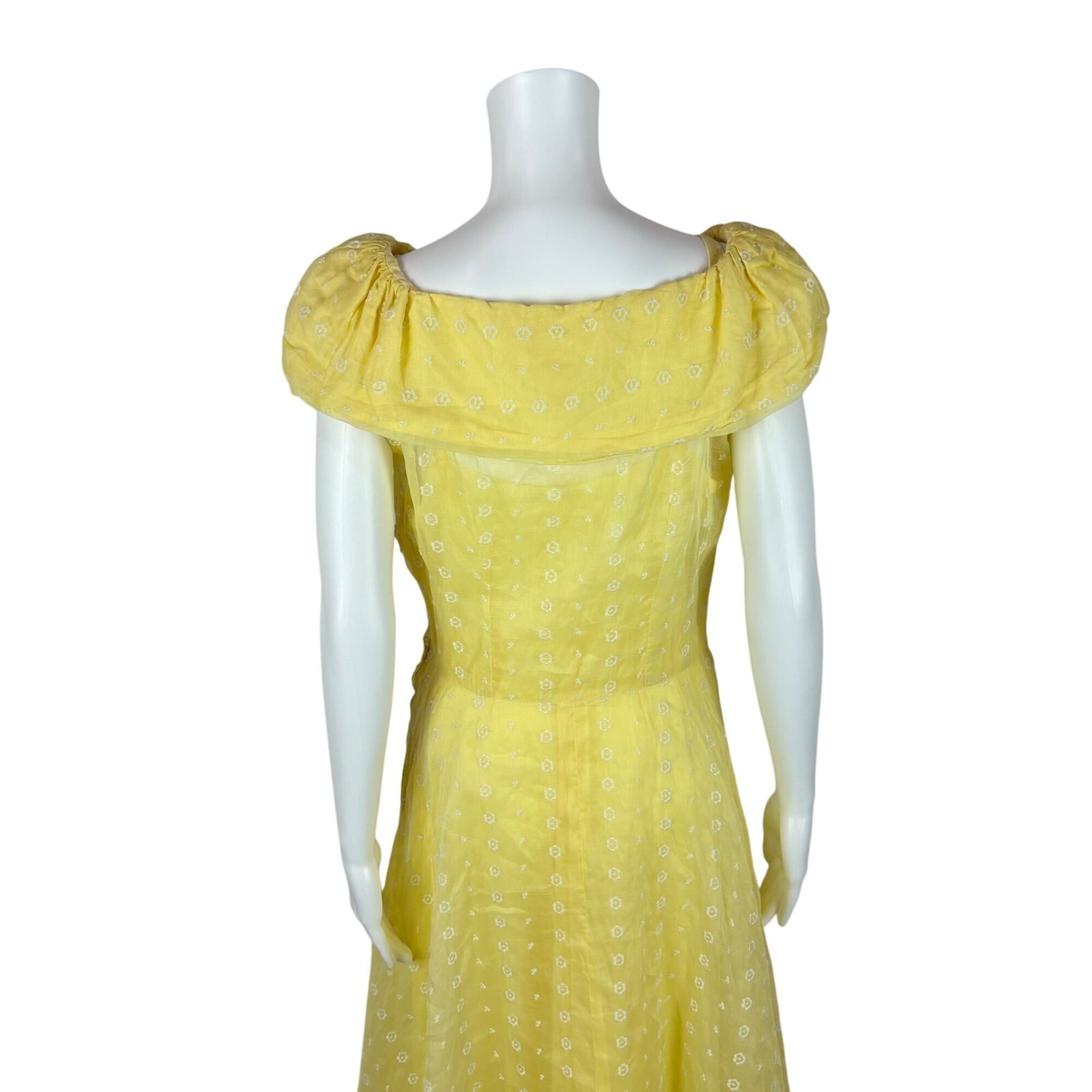 Vintage 30s Yellow Gown Women’s Medium Sheer Floral Embroidered Garden Party Dre
