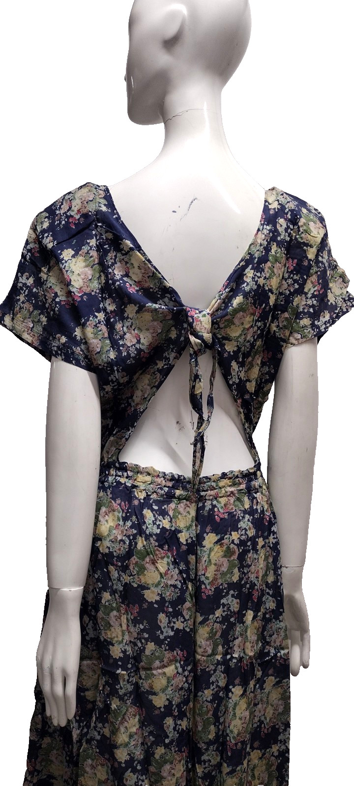 1990s Sundress Dress Midi Open Back Blue Floral Sheer Cotton – 1930s Influence