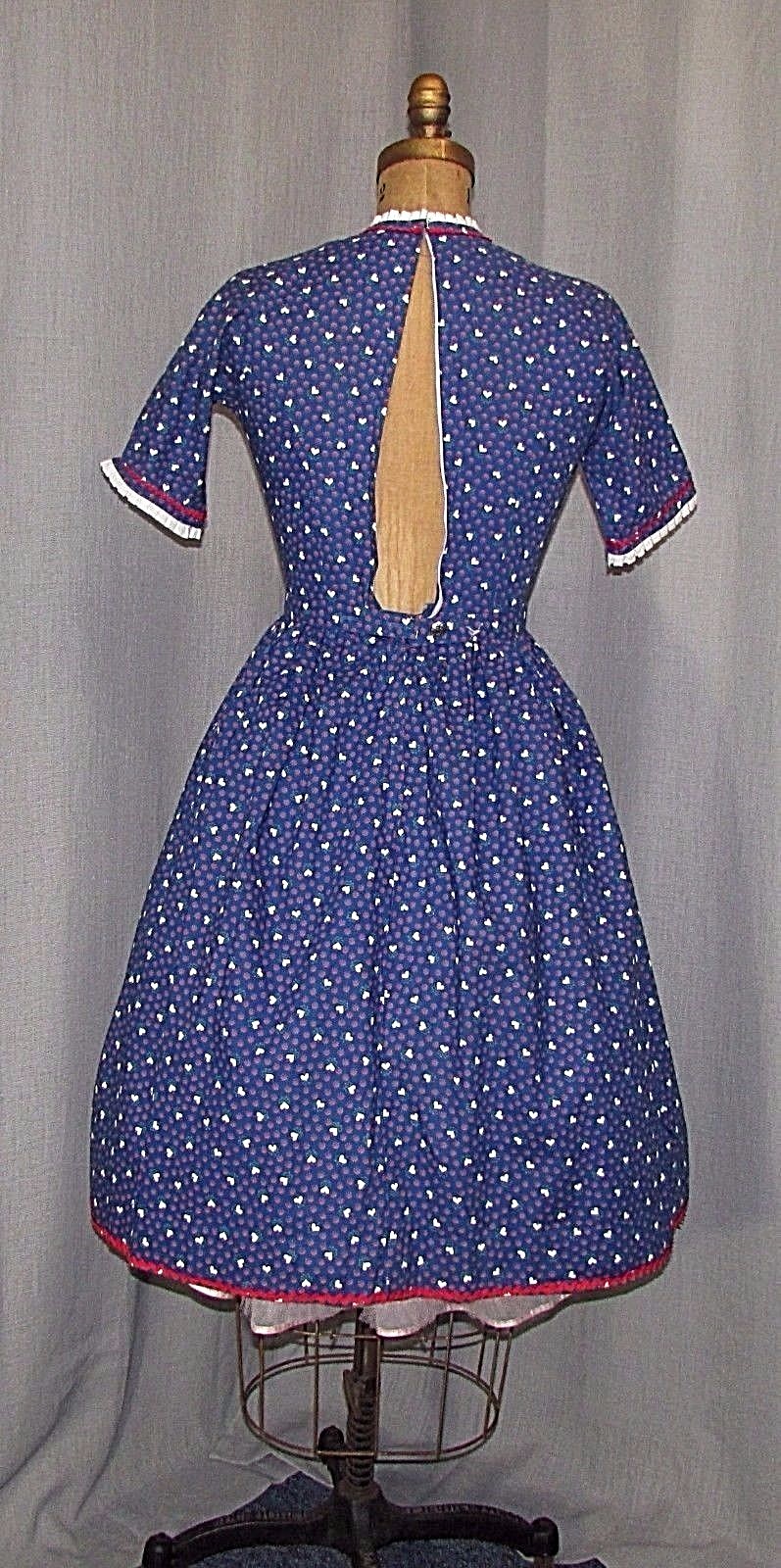 50S DRESS ROCKABILLY CARROLL REED VINTAGE DRESS COTTON HEART PRINT FROCK SM
