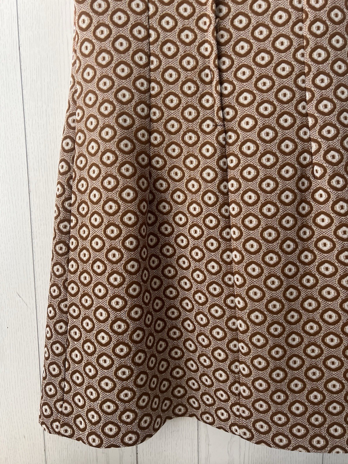 Vtg 60s Mod Shift Dress Brown Geometric Knit Hourglass MCM Medium Large GoGo