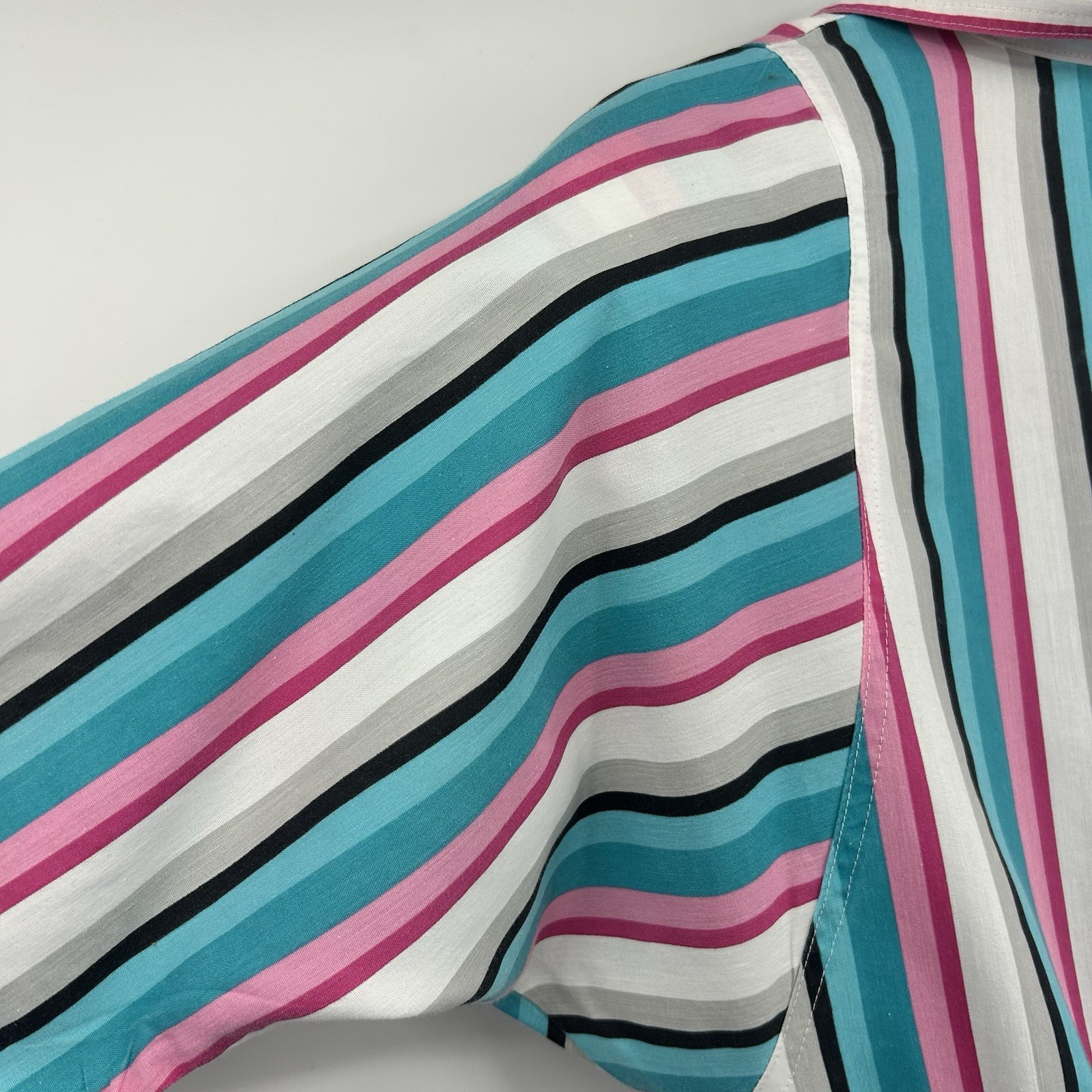 Vintage 80s 90s Striped Midi Dress Womens Shoulder Pads Pockets Colorful Retro L