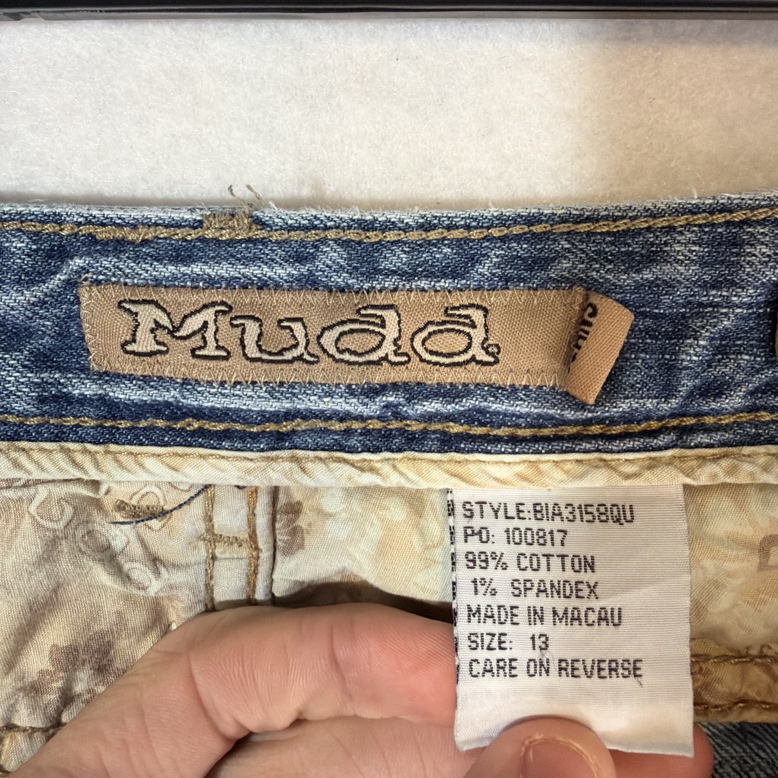VTG 90s Y2K MUDD Jeans Crop Sz 13 US 35″ Waist Capri Pant Boho