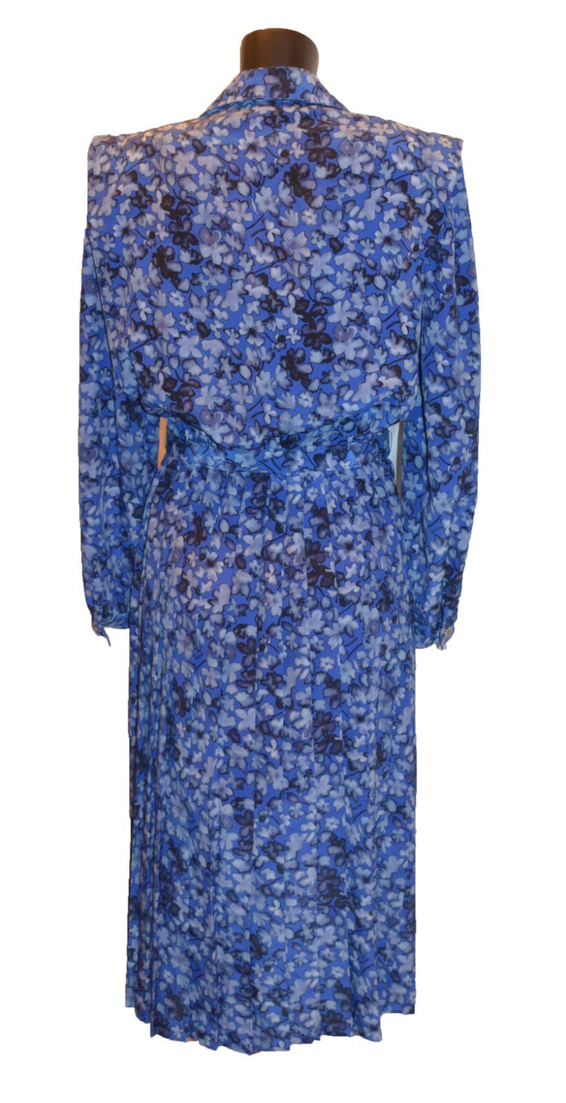 Unknown Brand Vintage 80s Blue Long Sleeve Floral USA Made Belted Dress size 12