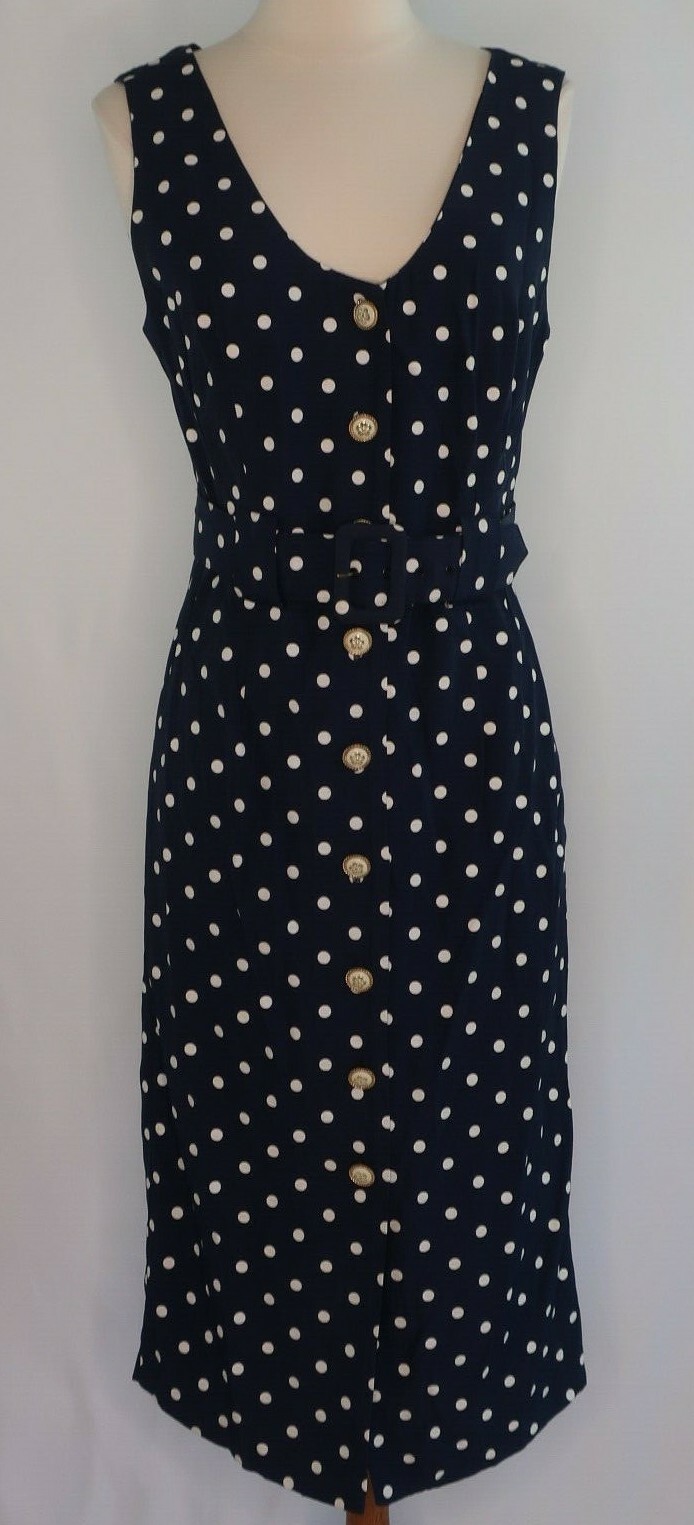 VTG Portfolio Blue White Polka Dot Belted Casual Party Cocktail Dress Sz 5 6