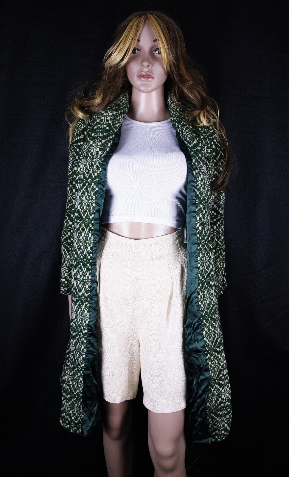 Vtg. Wool Coat Dress Coat Fishelle Green Look Feel Angora Cashmere Silk Sz S