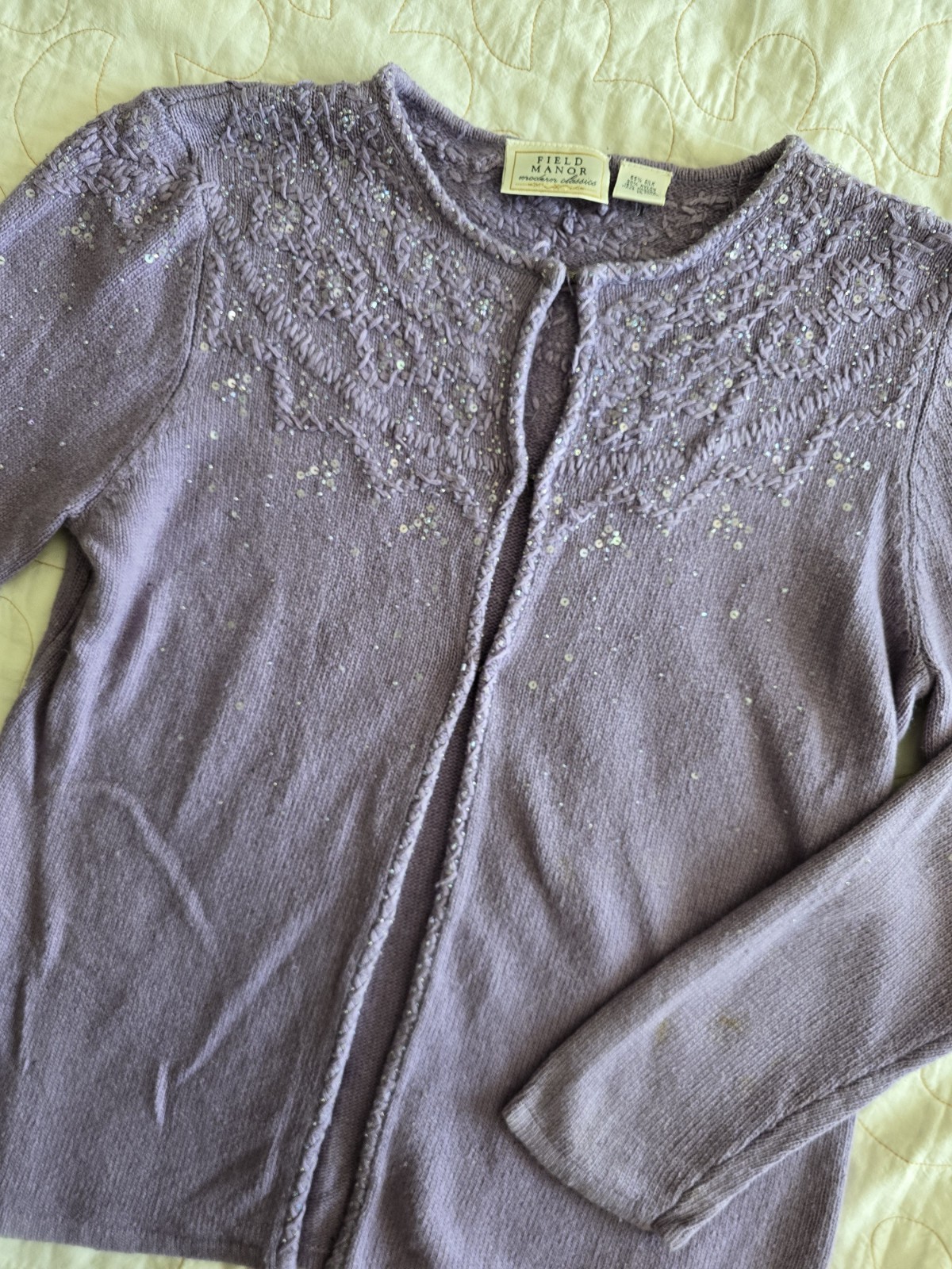Vintage 90s Purple Angora Beaded Sweater Cardigan Womens Med Fairycore Romantic