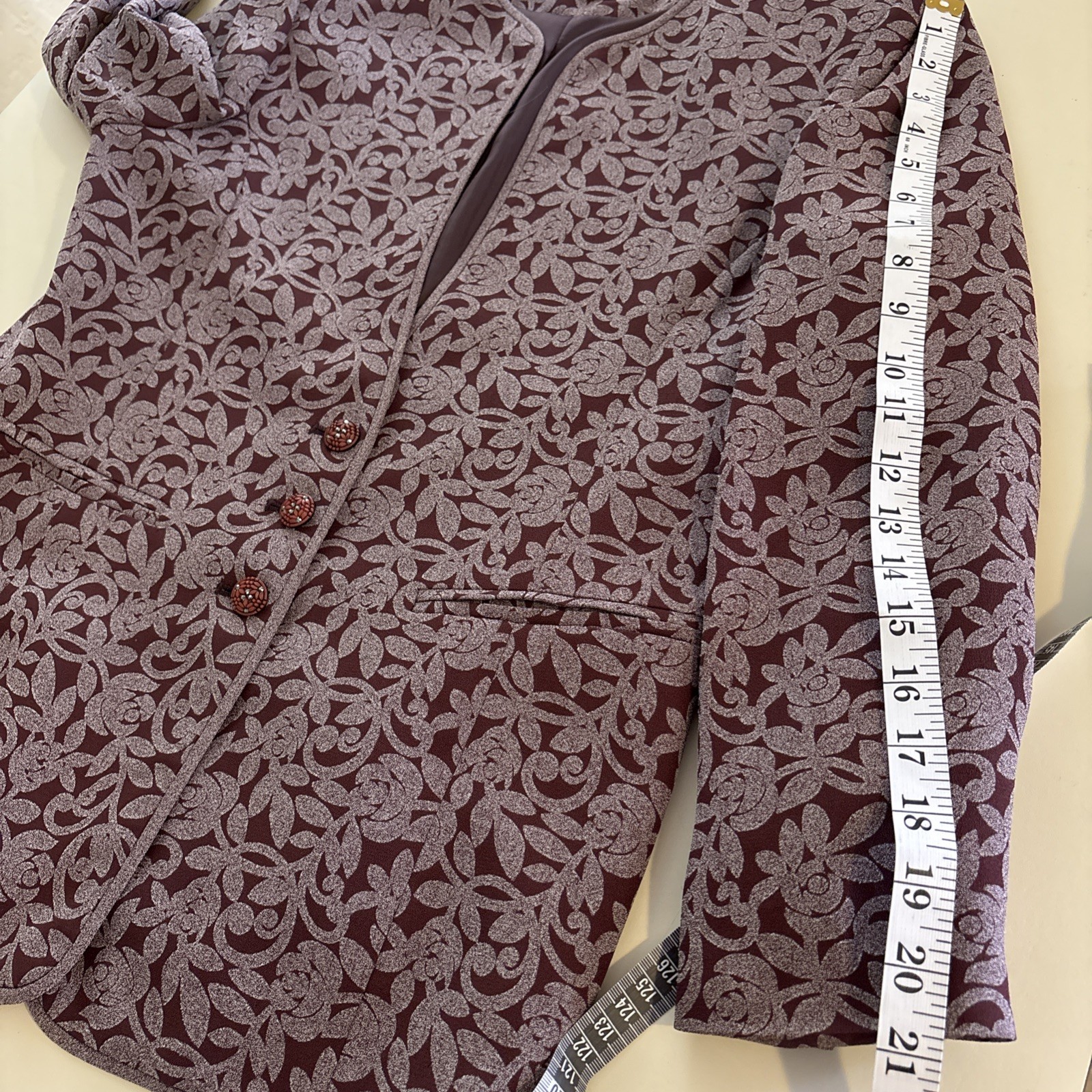 Vtg Juliet Fashion Made in Korea Mauve Floral Embossed Velvet Pant Suit Set