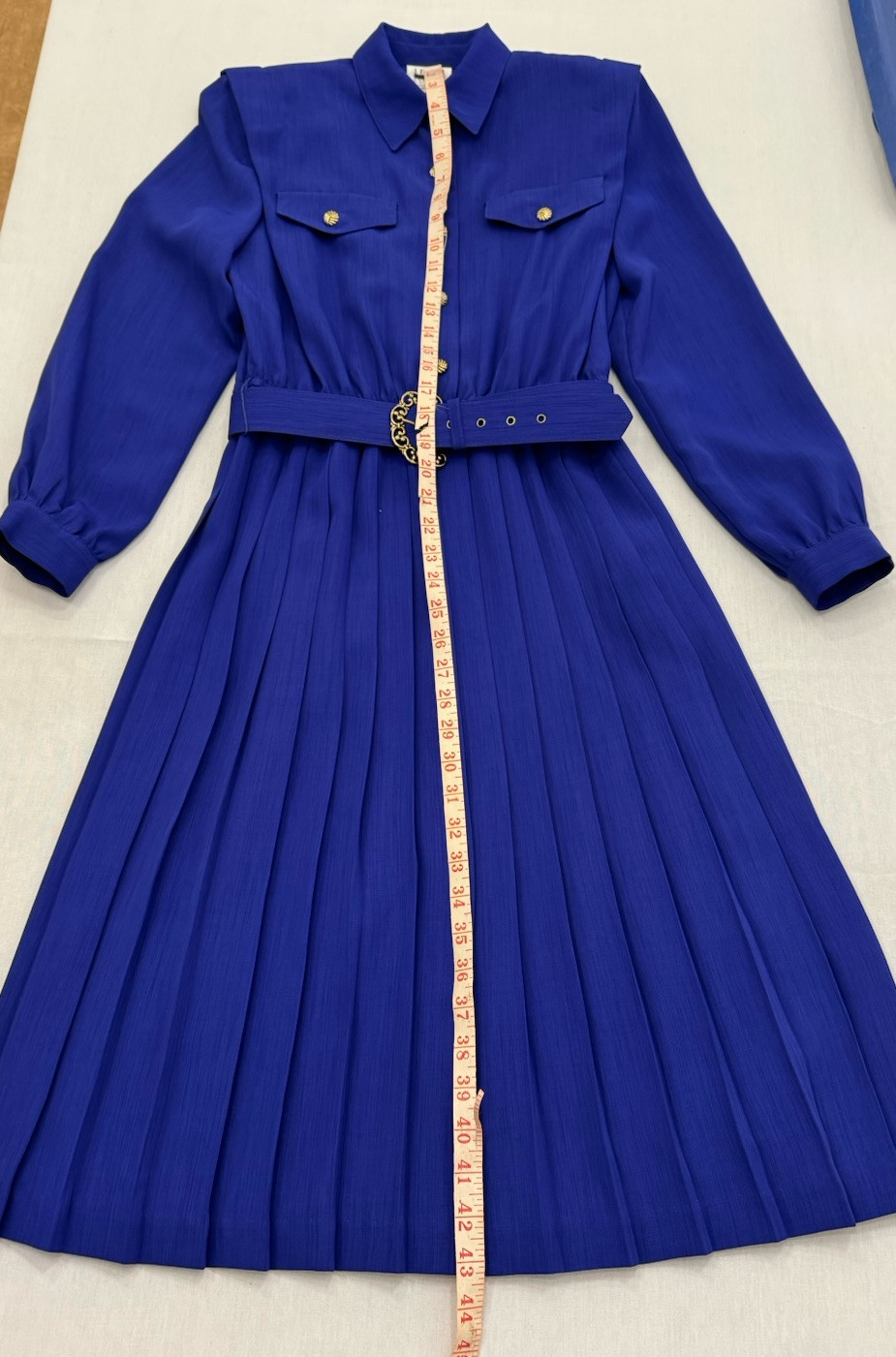 Vintage LESLIE FAY Petite Dress Secretary/Geek Pleated Skirt Gold Buttons Size S