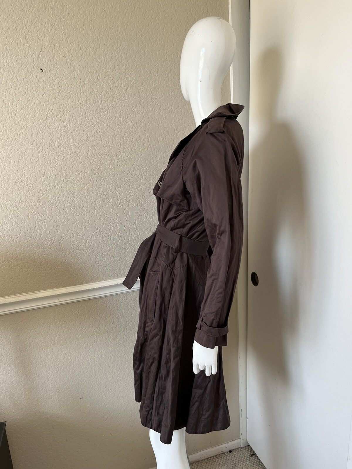VIONNET VINTAGE! Dark Brown Cotton/Metal Belted Lined Trench Coat Sz EU 44