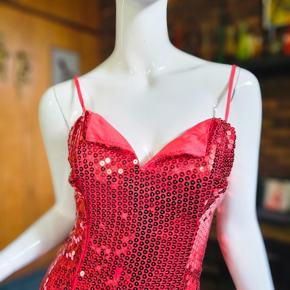 Vtg 80s Alyce New Wave Prom Drop Waist Mermaid Sequin Flamenco Party Dress S/M