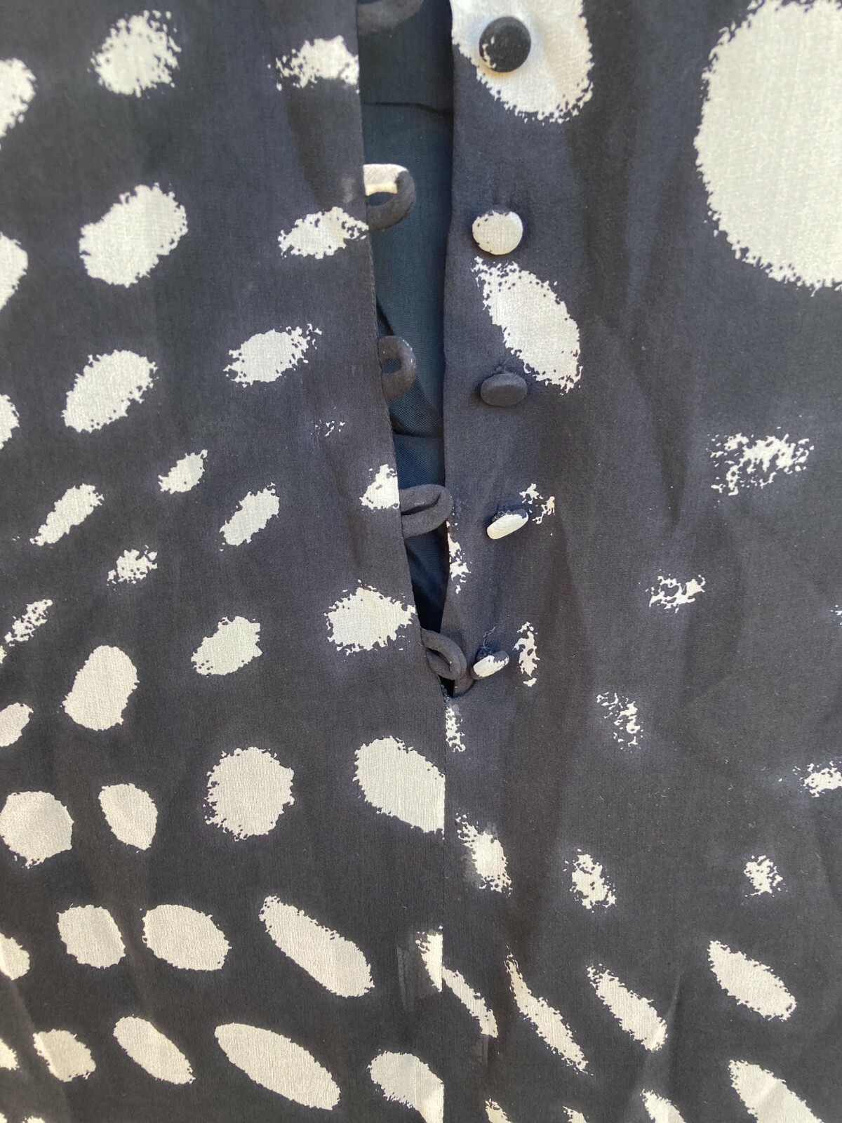 Vintage Hanae Mori Evening Cocktail Couture Dress 10 Black w/grey pattern spotsJ