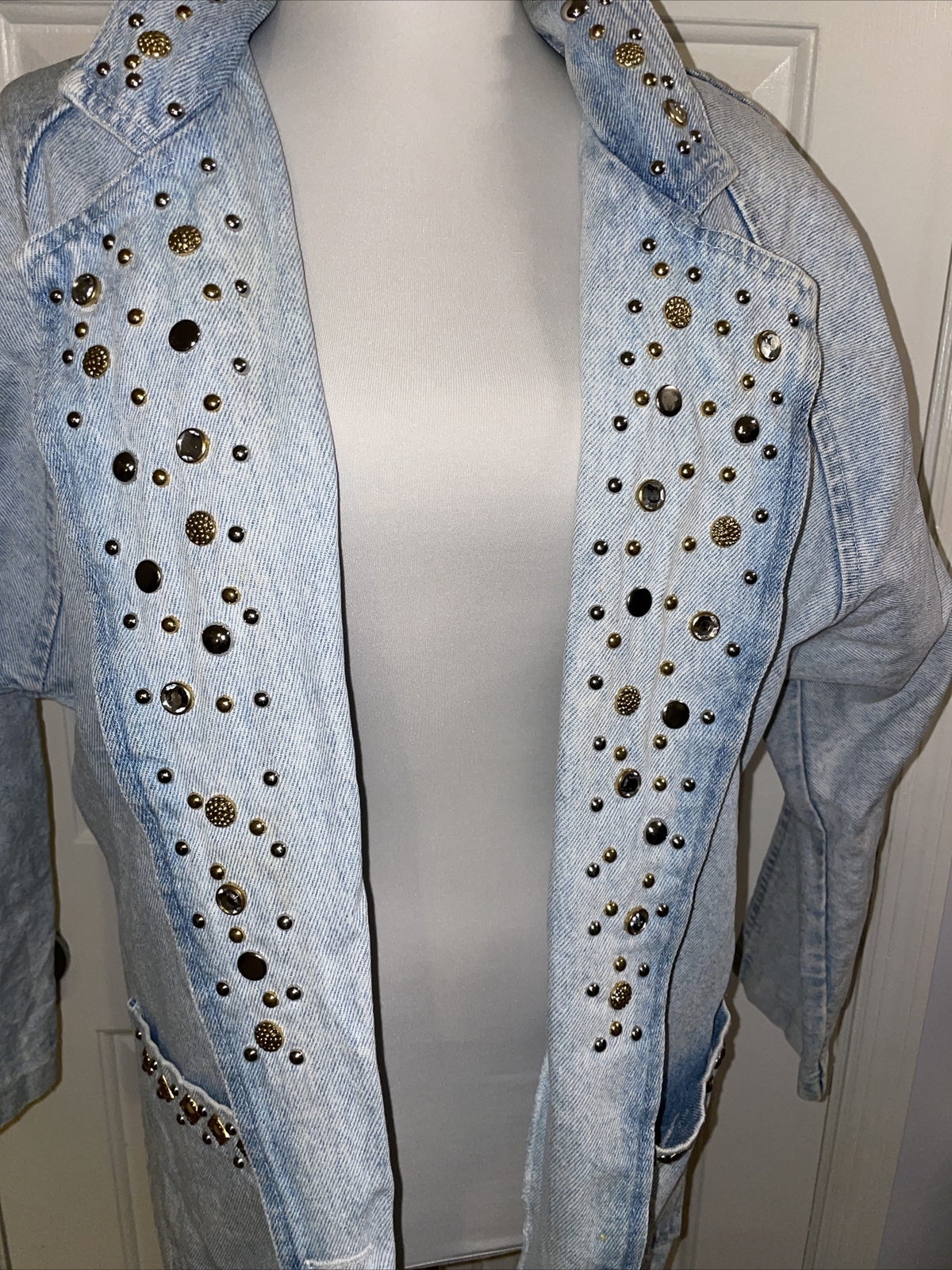 Vintage Denim Jacket Light Blue Cotton Studded Western Rio Size Small