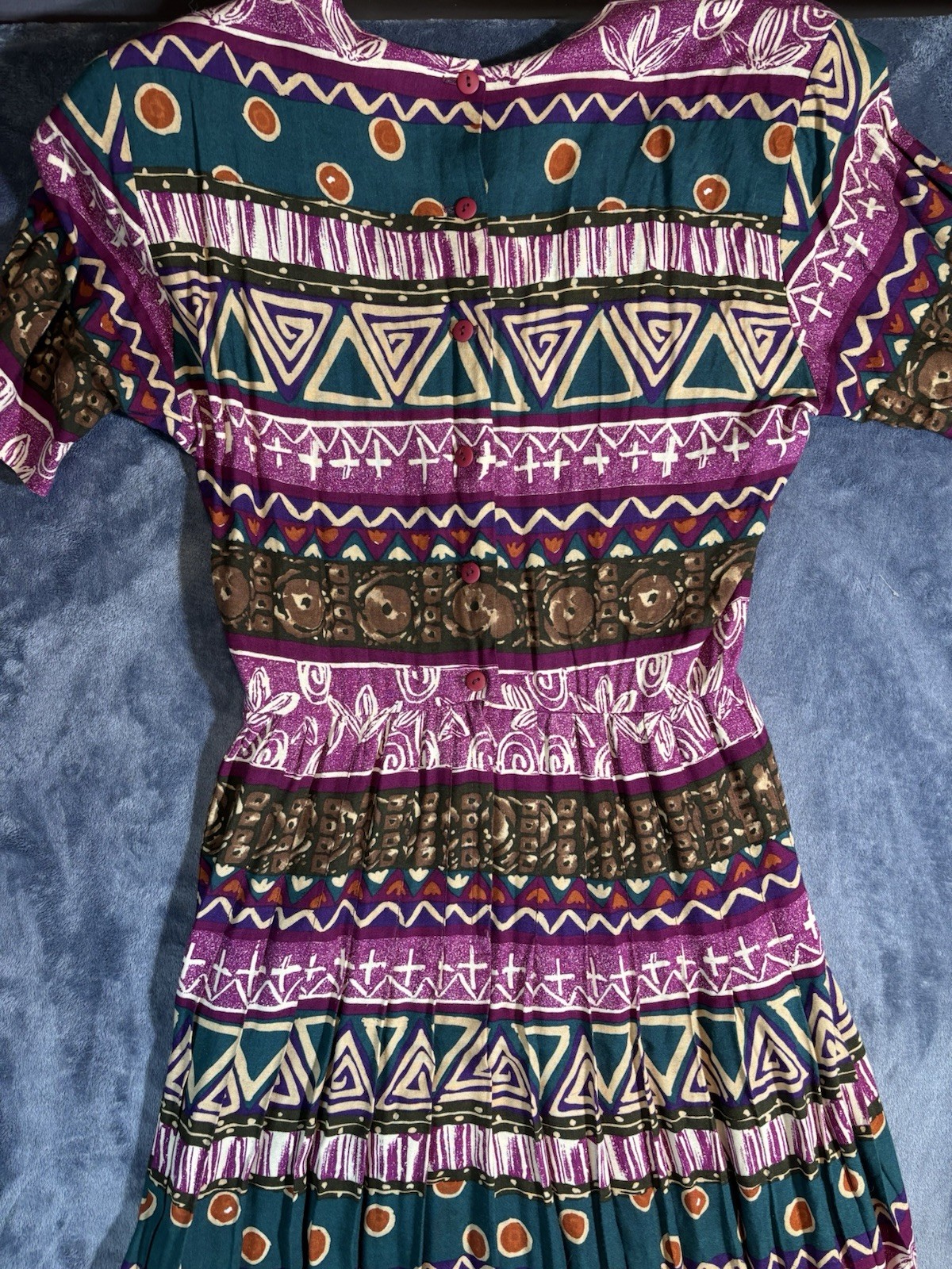 RabbitRabbit Geometric Multicolor Pink Rayon 90s Vintage Dress with Belt Size 12
