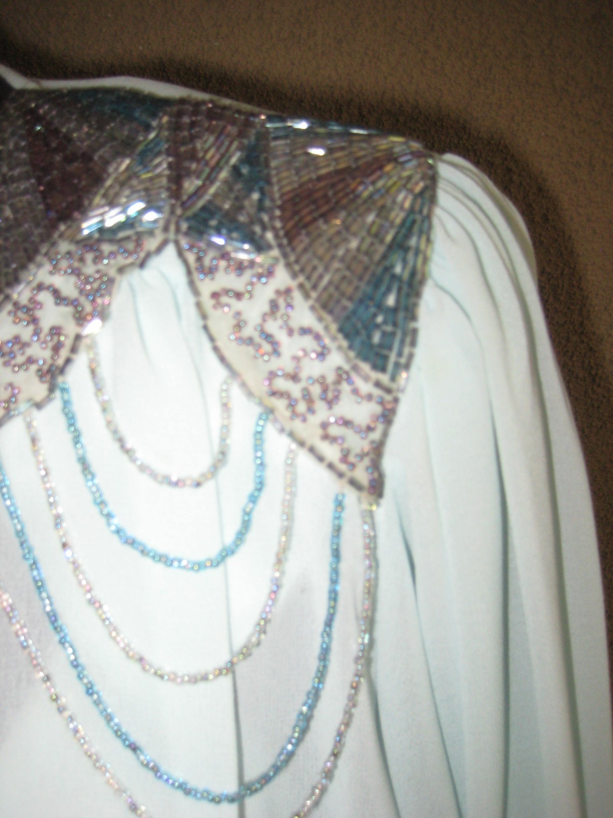 Vintage 1982 Casadei Eletra chiffon dropwaist bead padded shoulder party dress